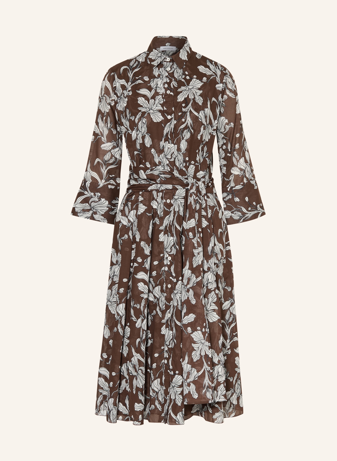 ROSSO35 Shirt dress with 3/4 sleeves: DARK BROWN / WHITE / BLACK