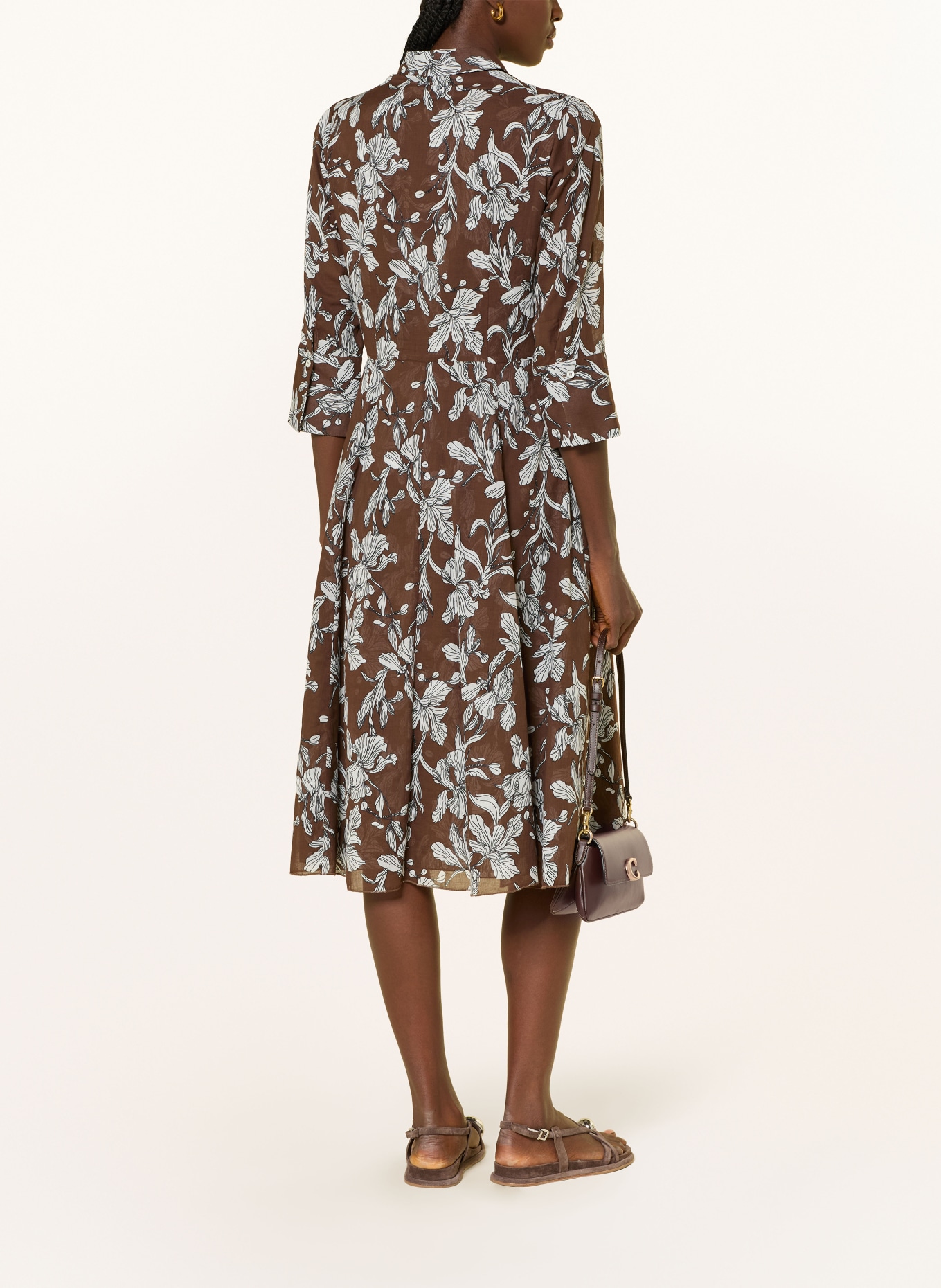 ROSSO35 Shirt dress with 3/4 sleeves: DARK BROWN / WHITE / BLACK