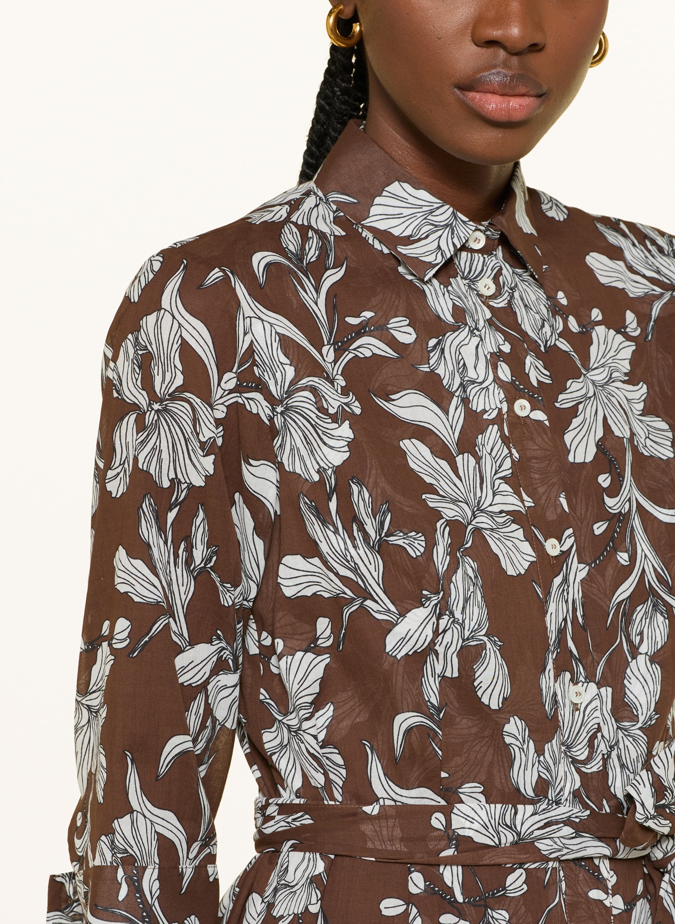 ROSSO35 Shirt dress with 3/4 sleeves: DARK BROWN / WHITE / BLACK