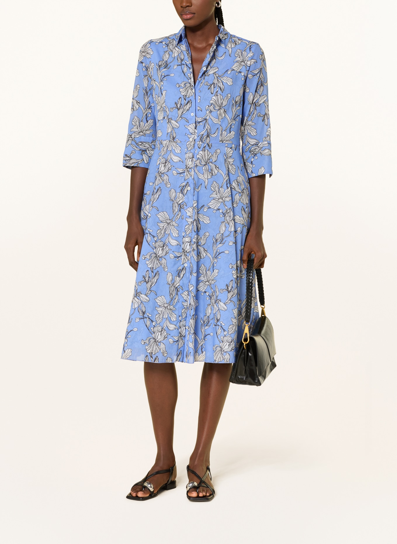 ROSSO35 Shirt dress with 3/4 sleeves: LIGHT BLUE / WHITE / BLACK