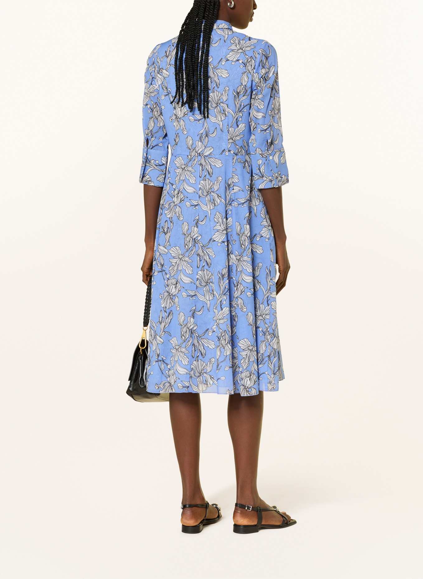 ROSSO35 Shirt dress with 3/4 sleeves: LIGHT BLUE / WHITE / BLACK