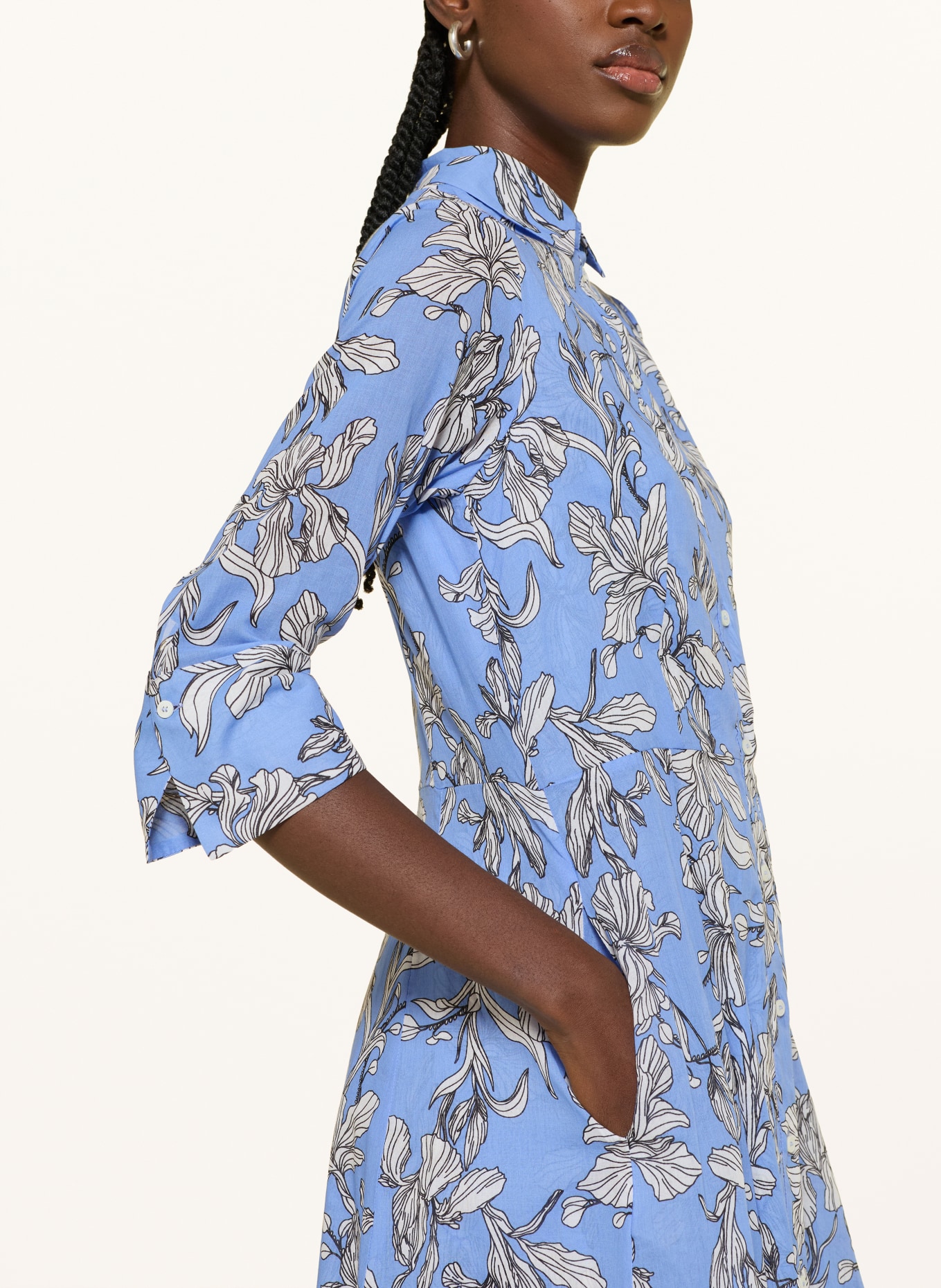 ROSSO35 Shirt dress with 3/4 sleeves: LIGHT BLUE / WHITE / BLACK