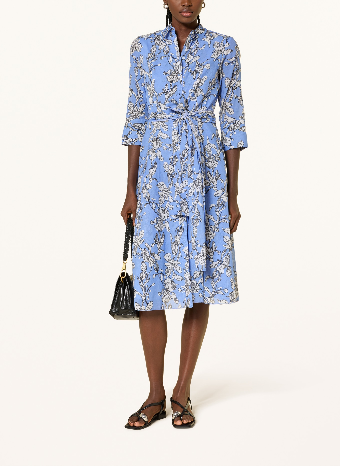 ROSSO35 Shirt dress with 3/4 sleeves: LIGHT BLUE / WHITE / BLACK