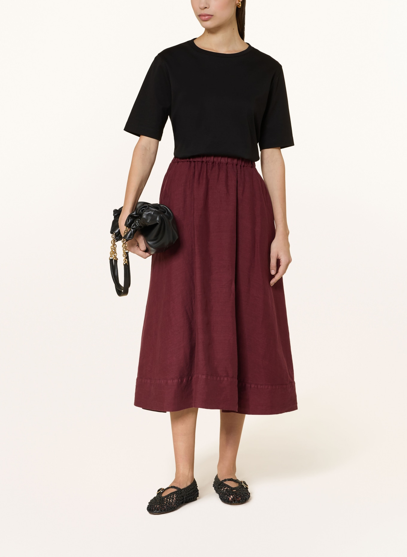 ROSSO35 spódnica z lnu: CIEMNOCZERWONY