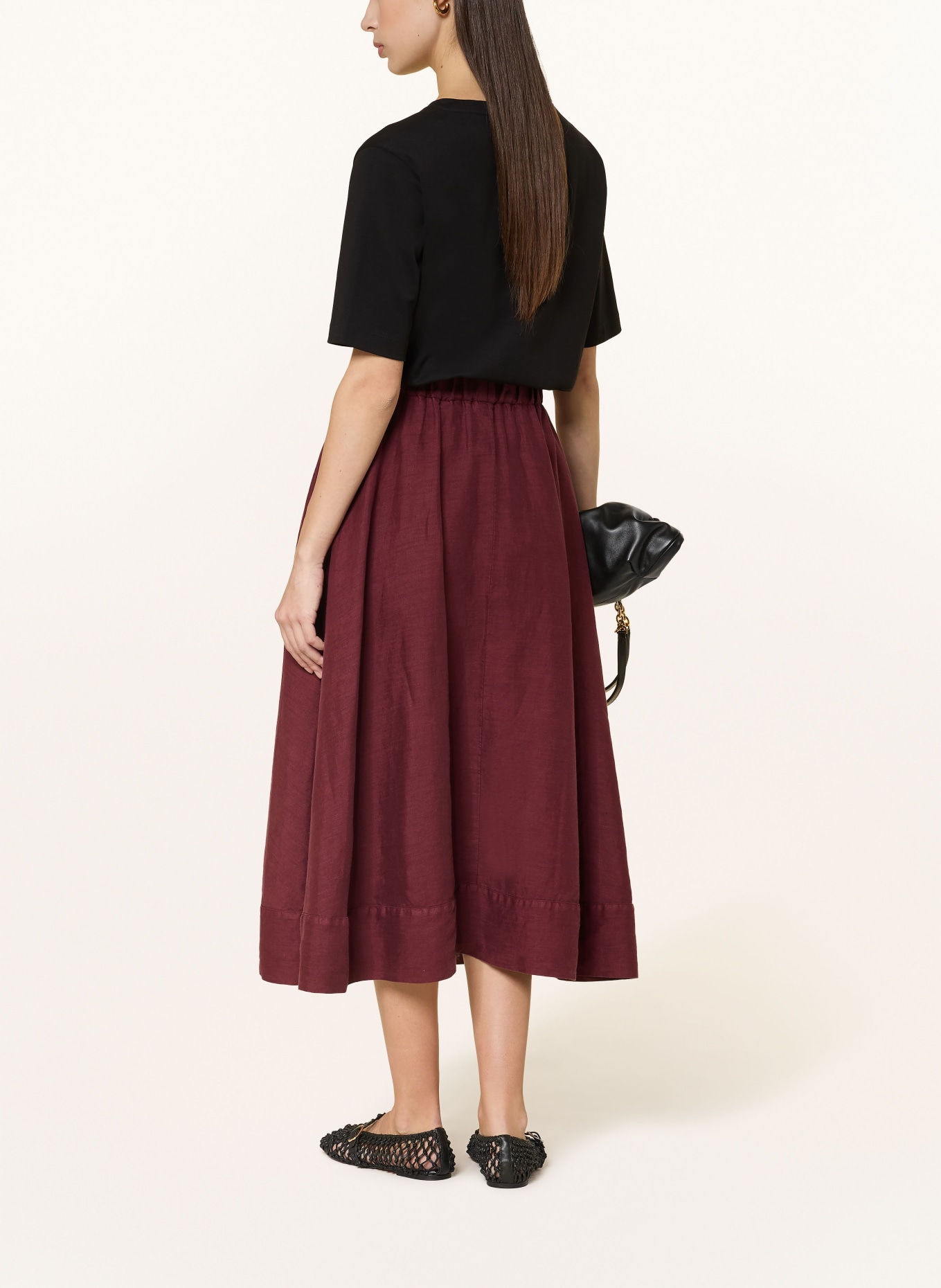 ROSSO35 spódnica z lnu: CIEMNOCZERWONY