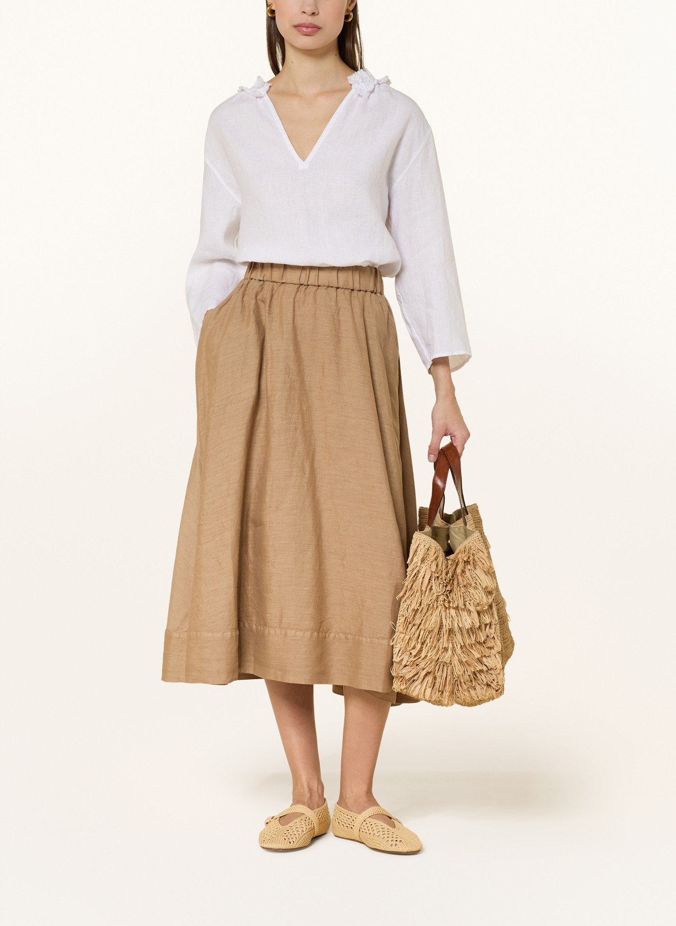 ROSSO35 Lněná blůza s 3/4 rukávy: BÍLÁ