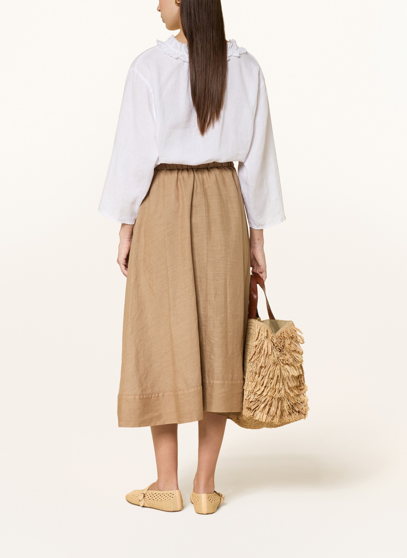 ROSSO35 Lněná blůza s 3/4 rukávy: BÍLÁ