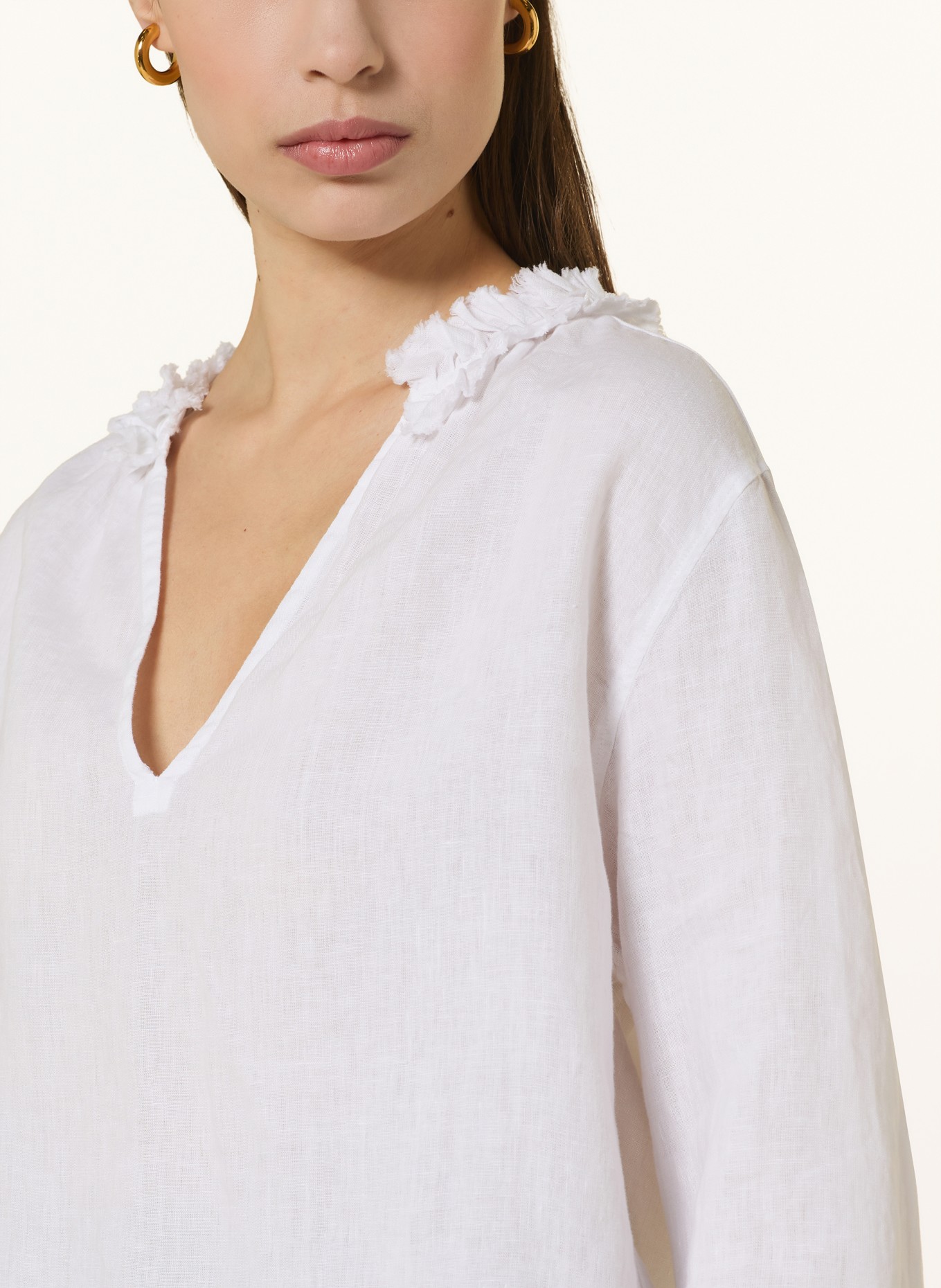 ROSSO35 Lněná blůza s 3/4 rukávy: BÍLÁ