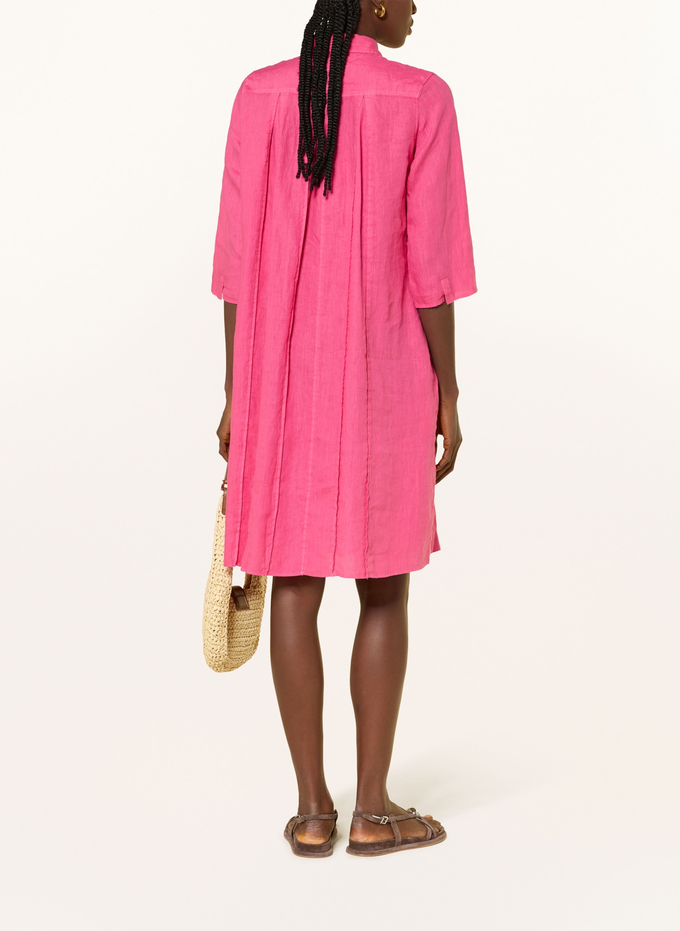 ROSSO35 Linen shirt dress with 3/4 sleeves: PINK
