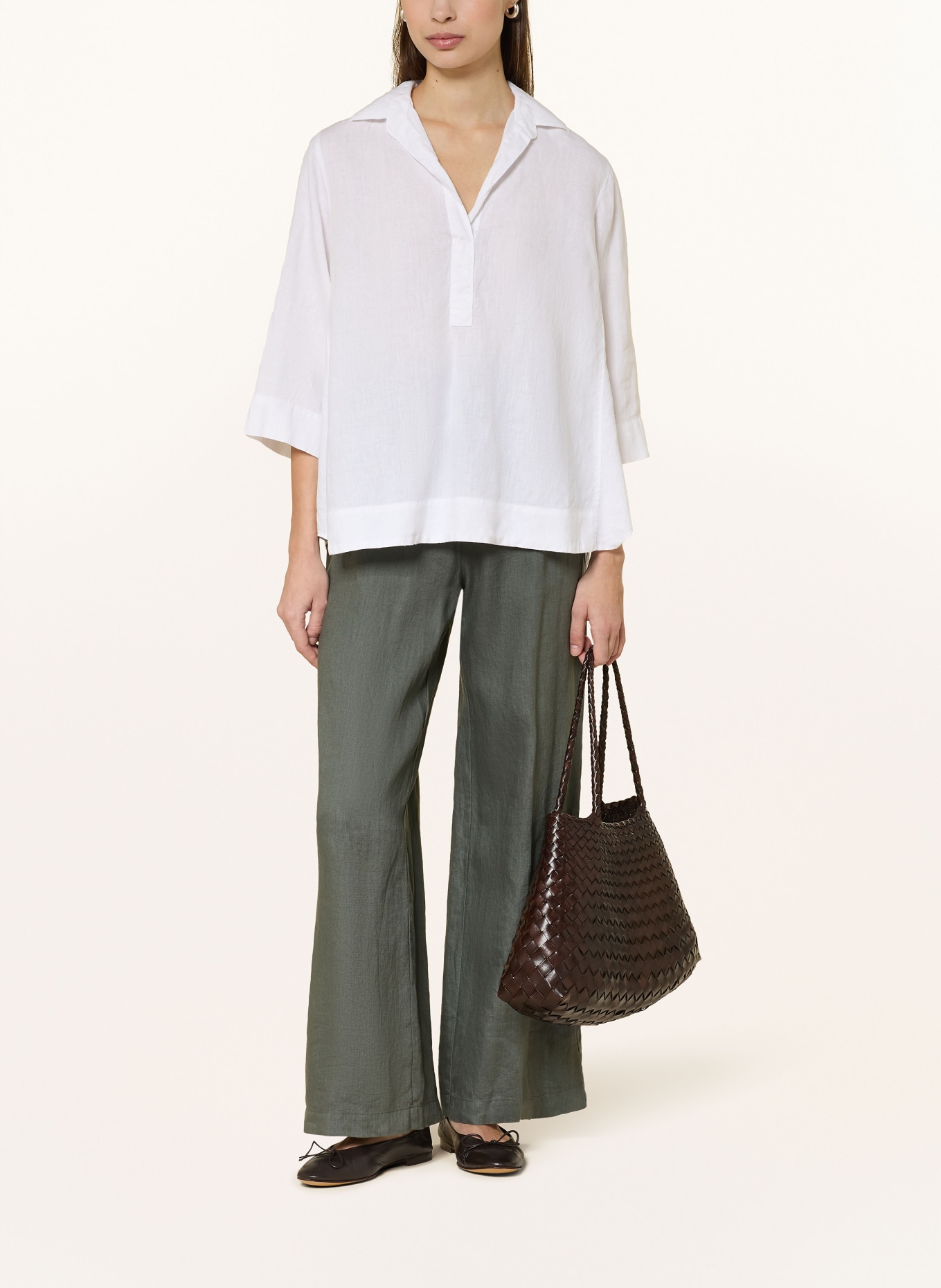 ROSSO35 Linen tunic with 3/4 sleeves: WHITE