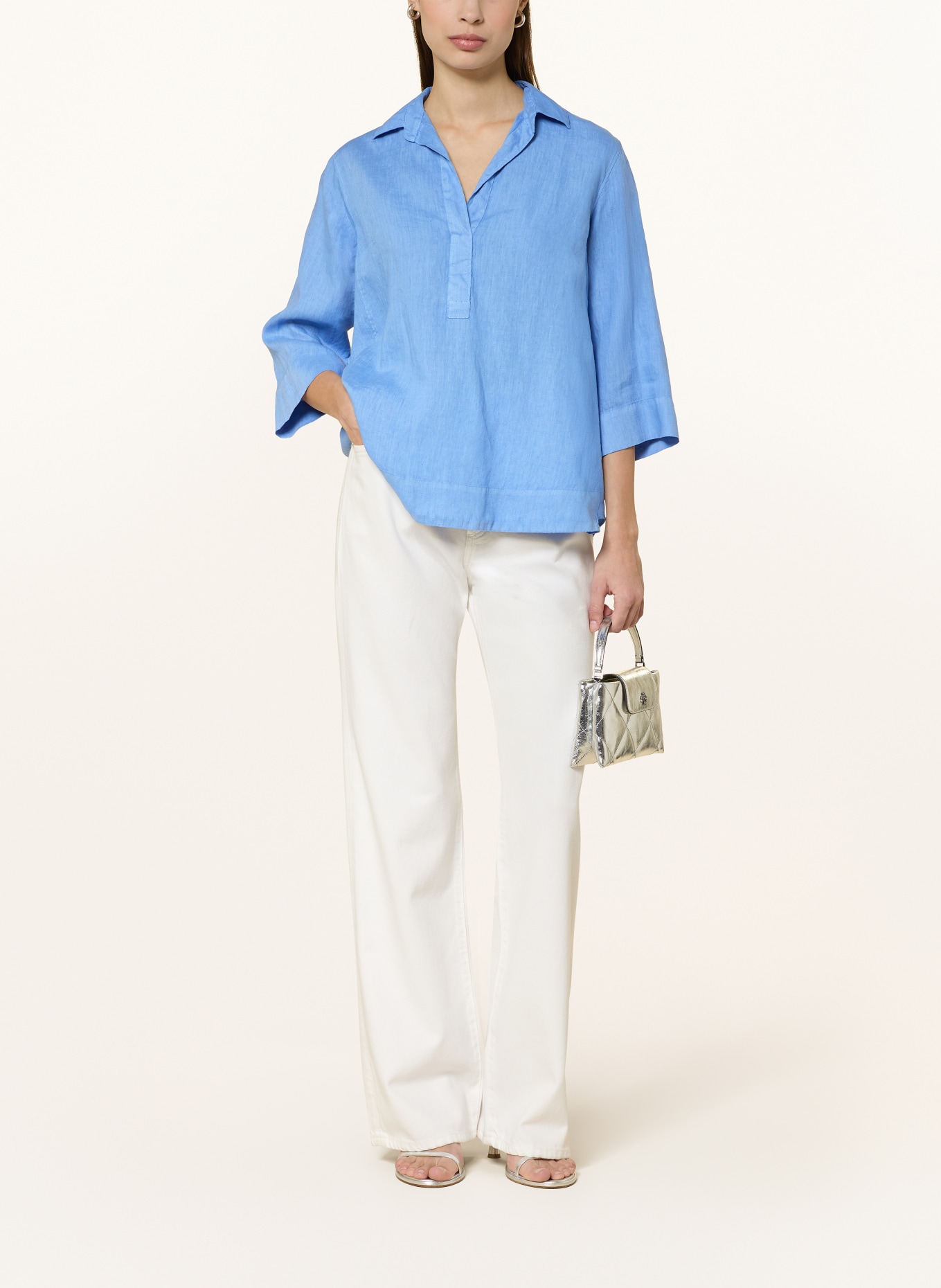 ROSSO35 Lněná tunika s 3/4 rukávy: TMAVĚ MODRÁ