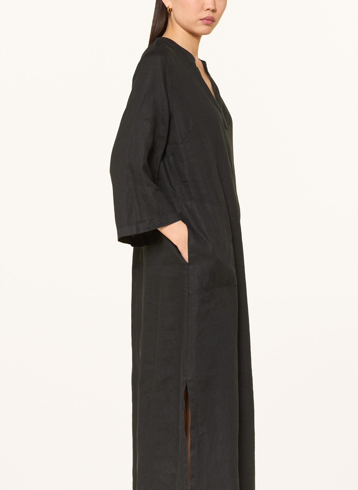 ROSSO35 Linen dress with 3/4-length sleeves: BLACK