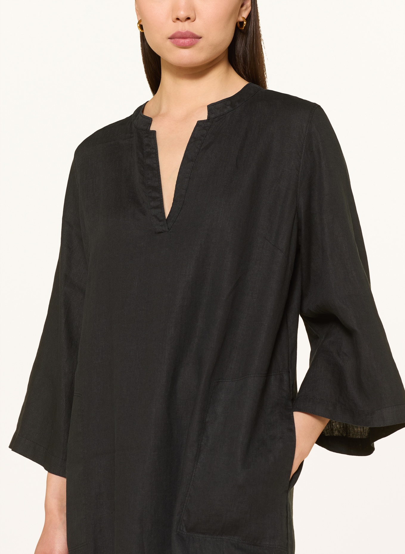 ROSSO35 Linen dress with 3/4-length sleeves: BLACK