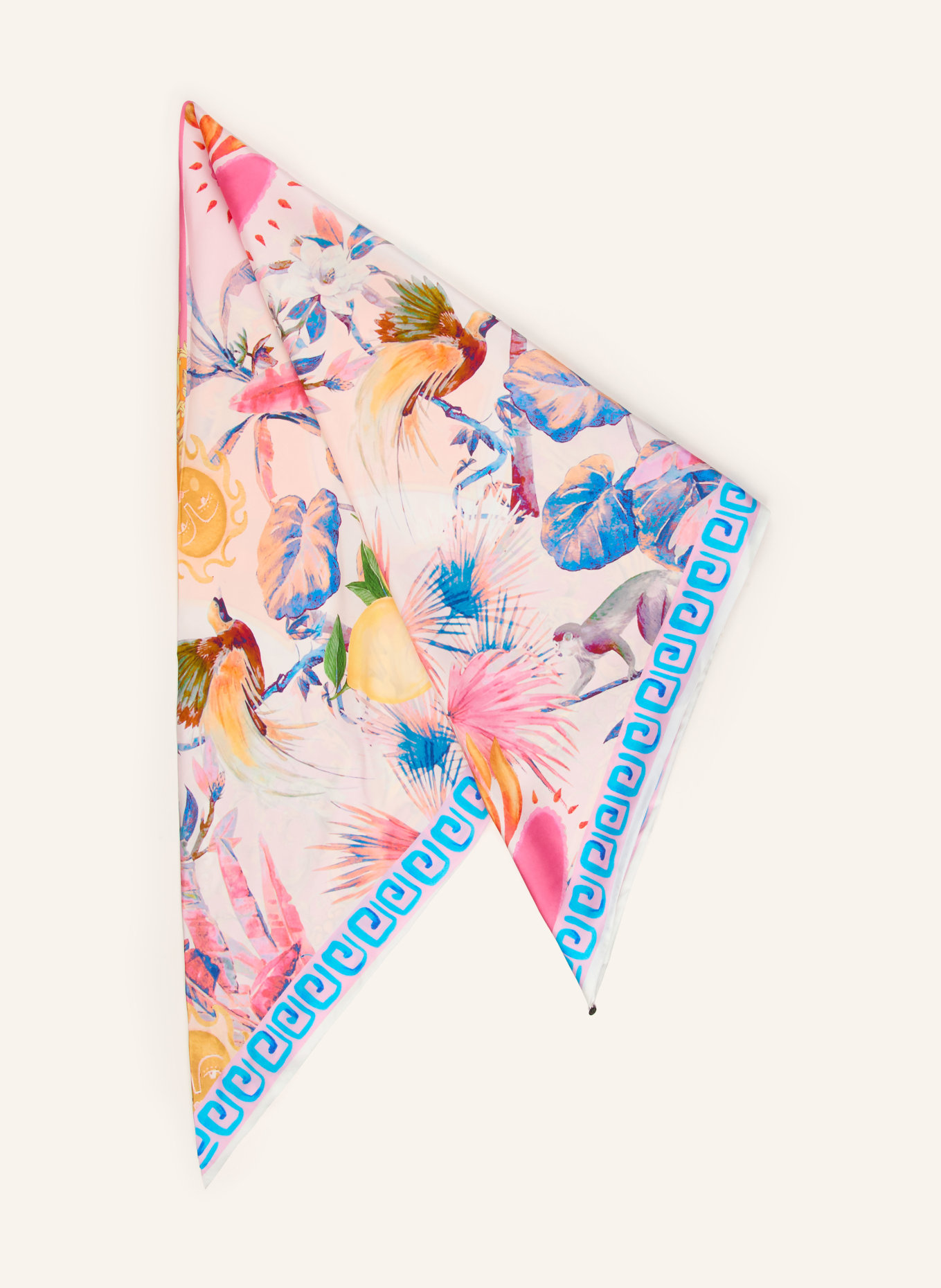 CODELLO Driehoekige zijden sjaal: ROZE / ORANJE / BLAUW