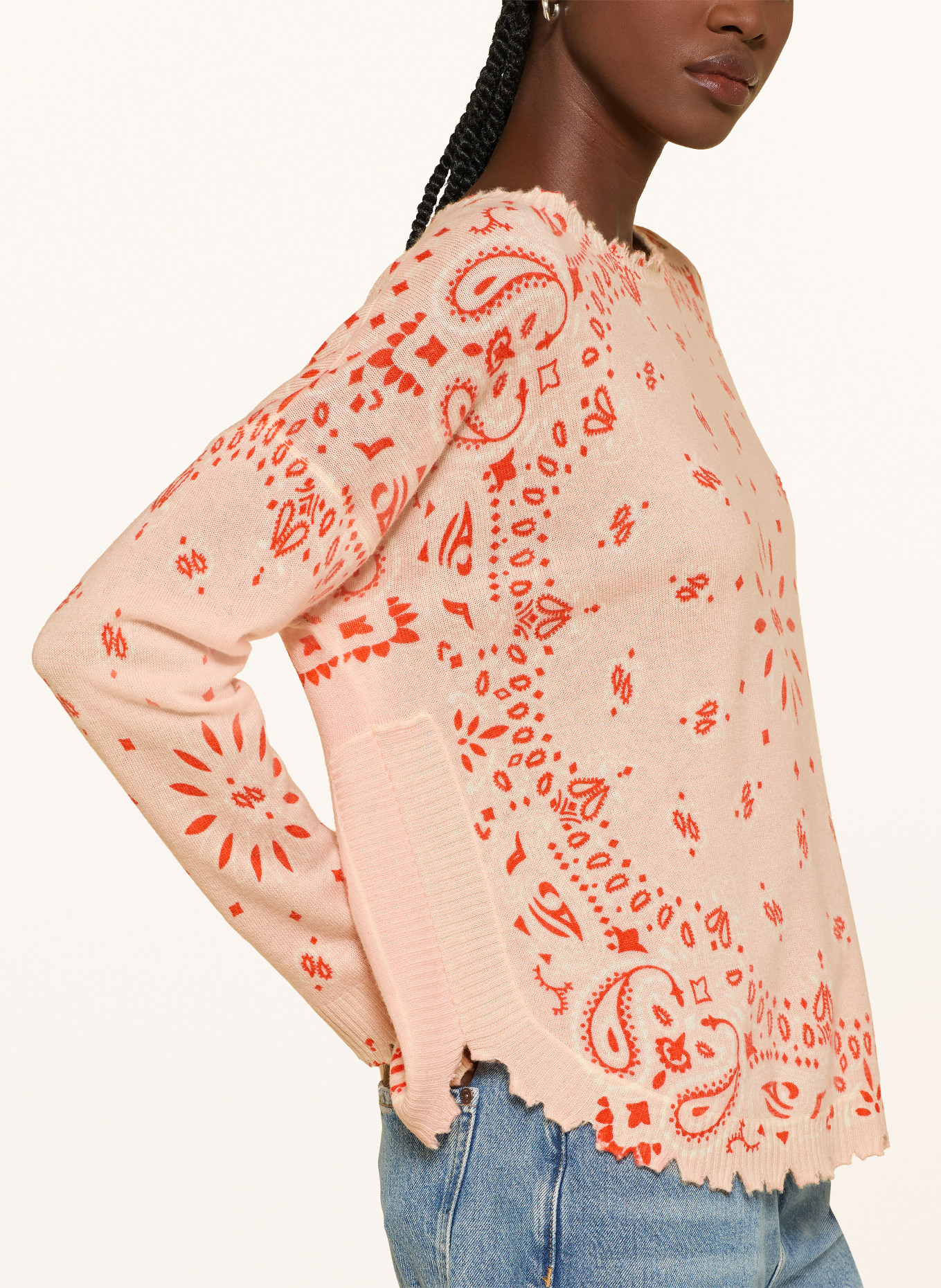 KUJTEN Cashmere sweater MELA BANDANA: SALMON / RED