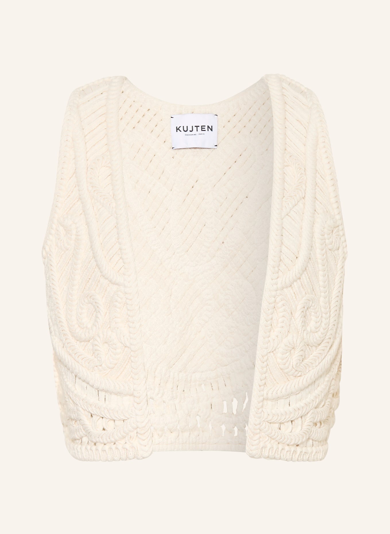 KUJTEN Gehaakt vest NIEVE ARABESQUE: ECRU