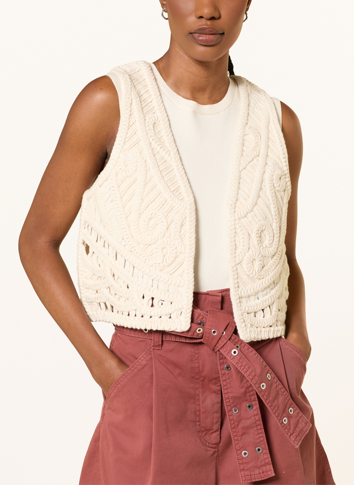 KUJTEN Gehaakt vest NIEVE ARABESQUE: ECRU