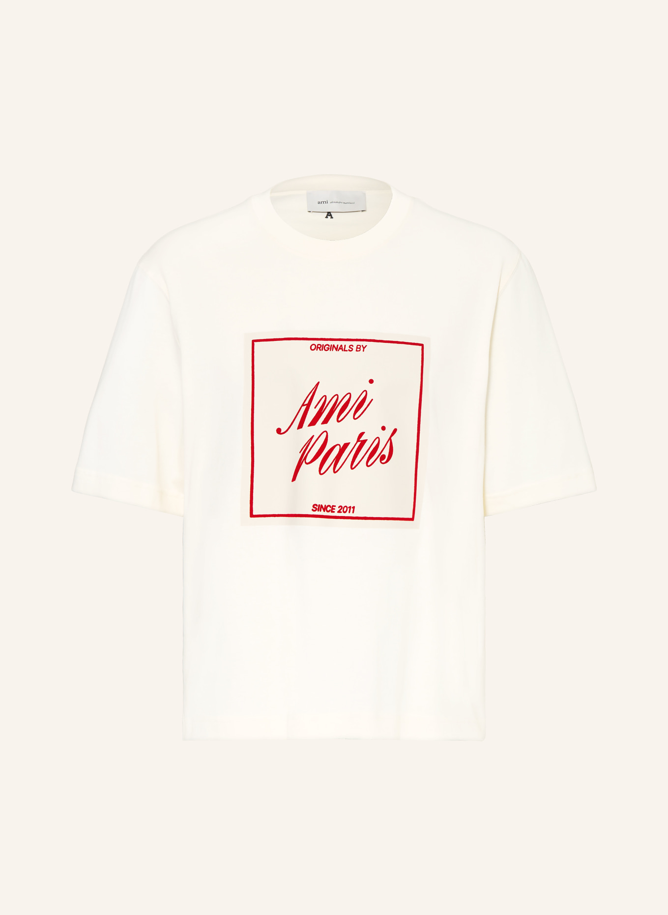 AMI PARIS T-shirt: ECRU / RED