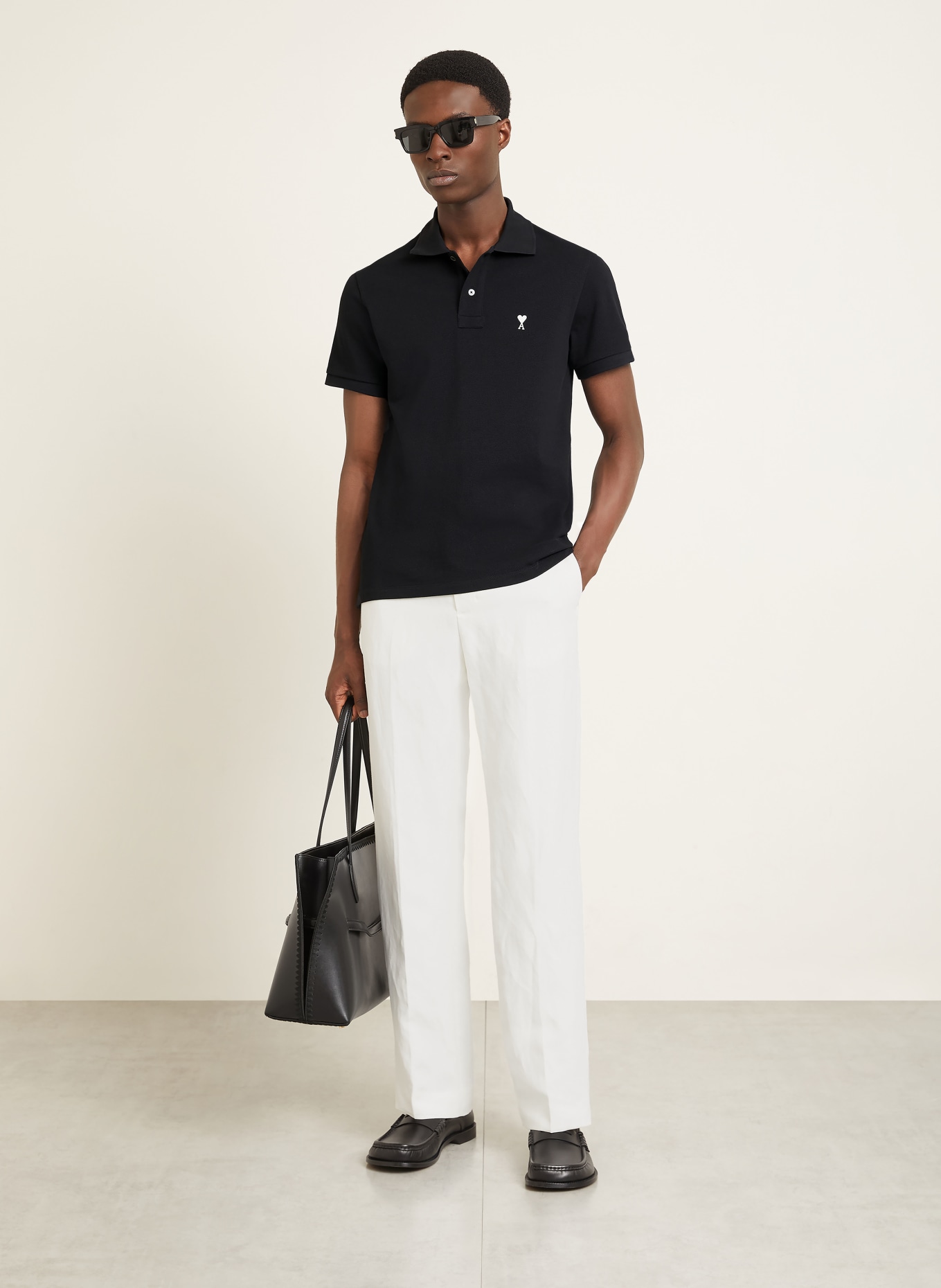 AMI PARIS Polo piqué: NOIR / BLANC