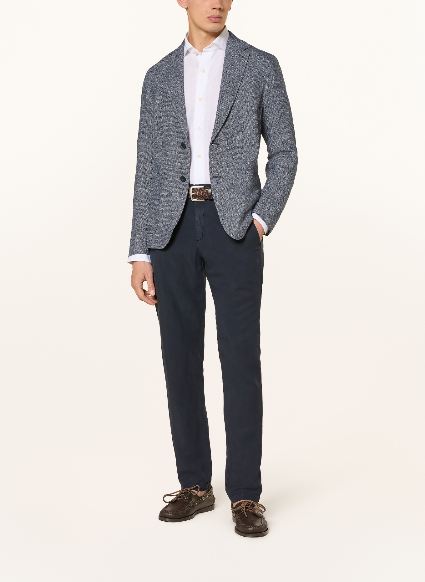 CIRCOLO 1901 Slim fit jerseyjasje met linnen: BLAUW / WIT