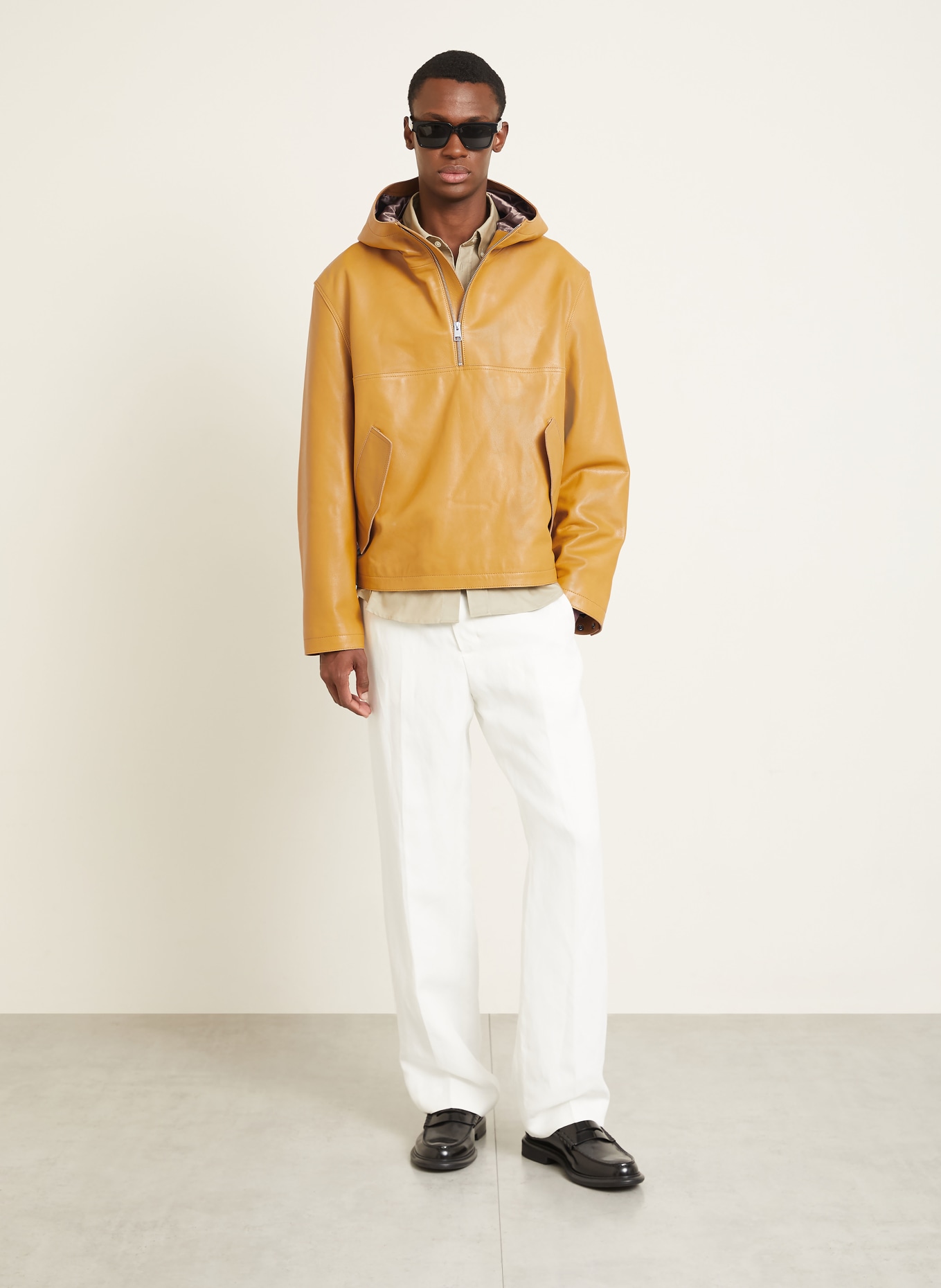 AMI PARIS Schlupfjacke aus Leder: DUNKELGELB