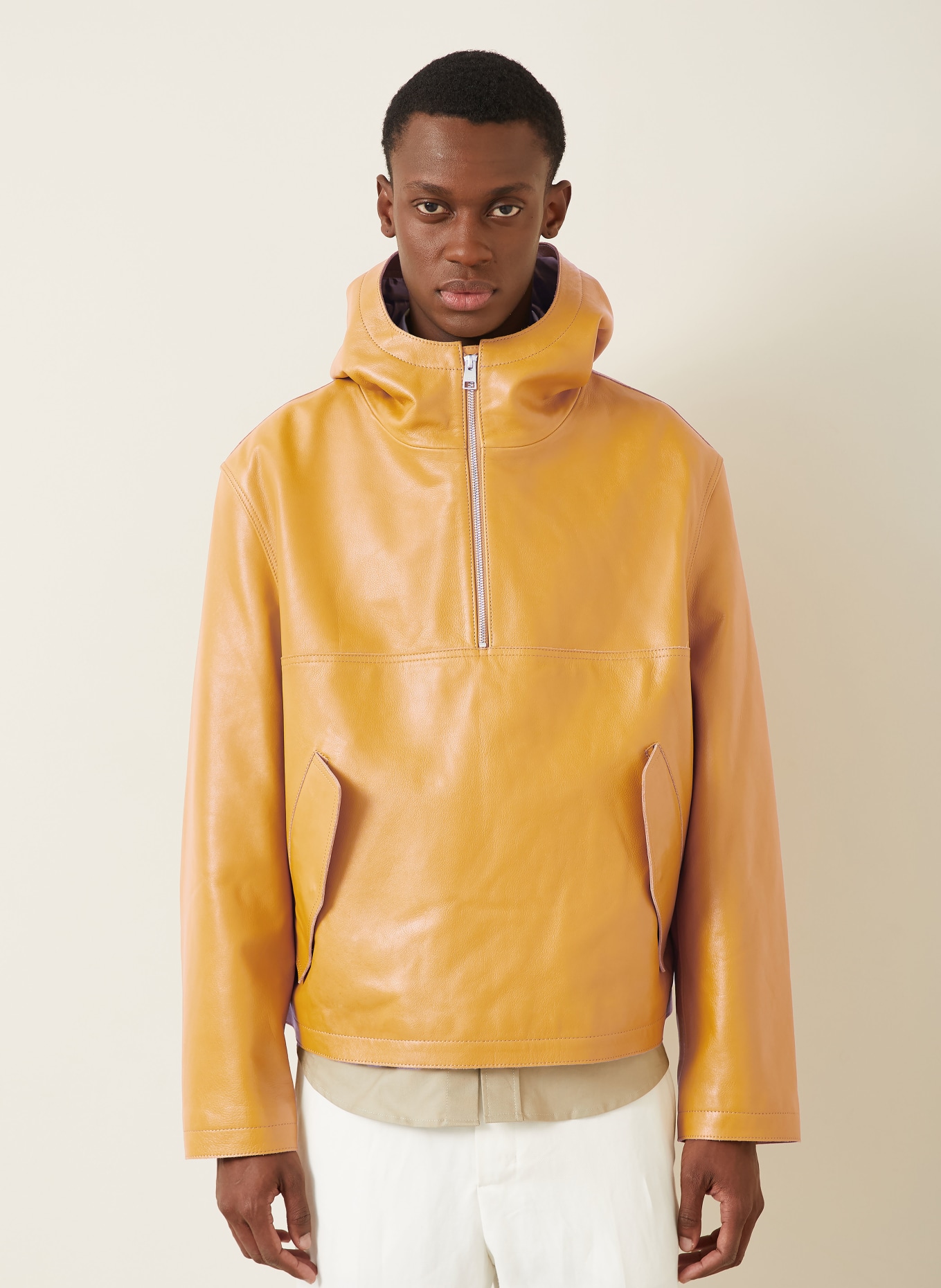 AMI PARIS Schlupfjacke aus Leder: DUNKELGELB