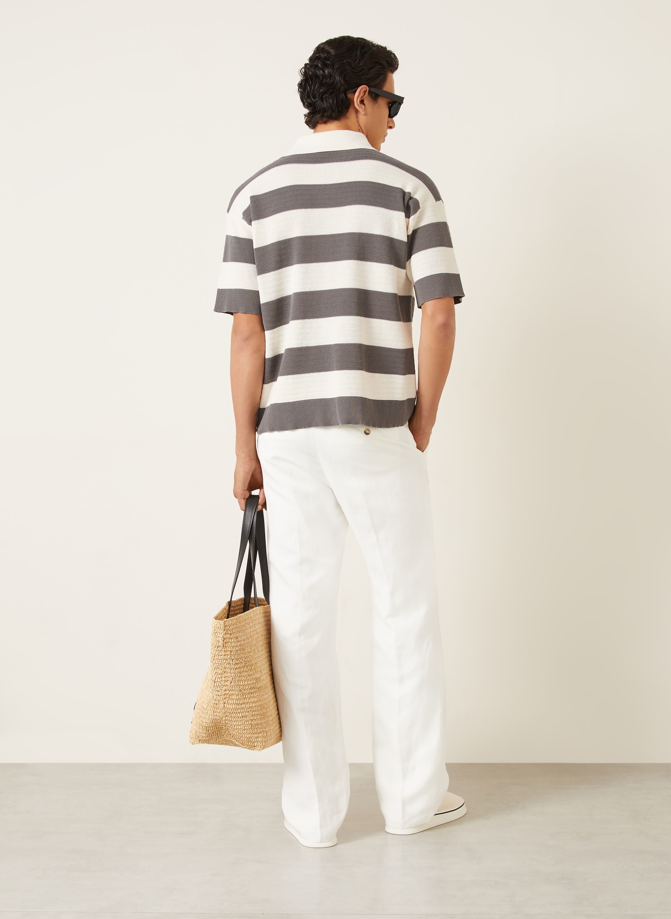 AMI PARIS Gebreid poloshirt: DONKERGRIJS / CRÈME