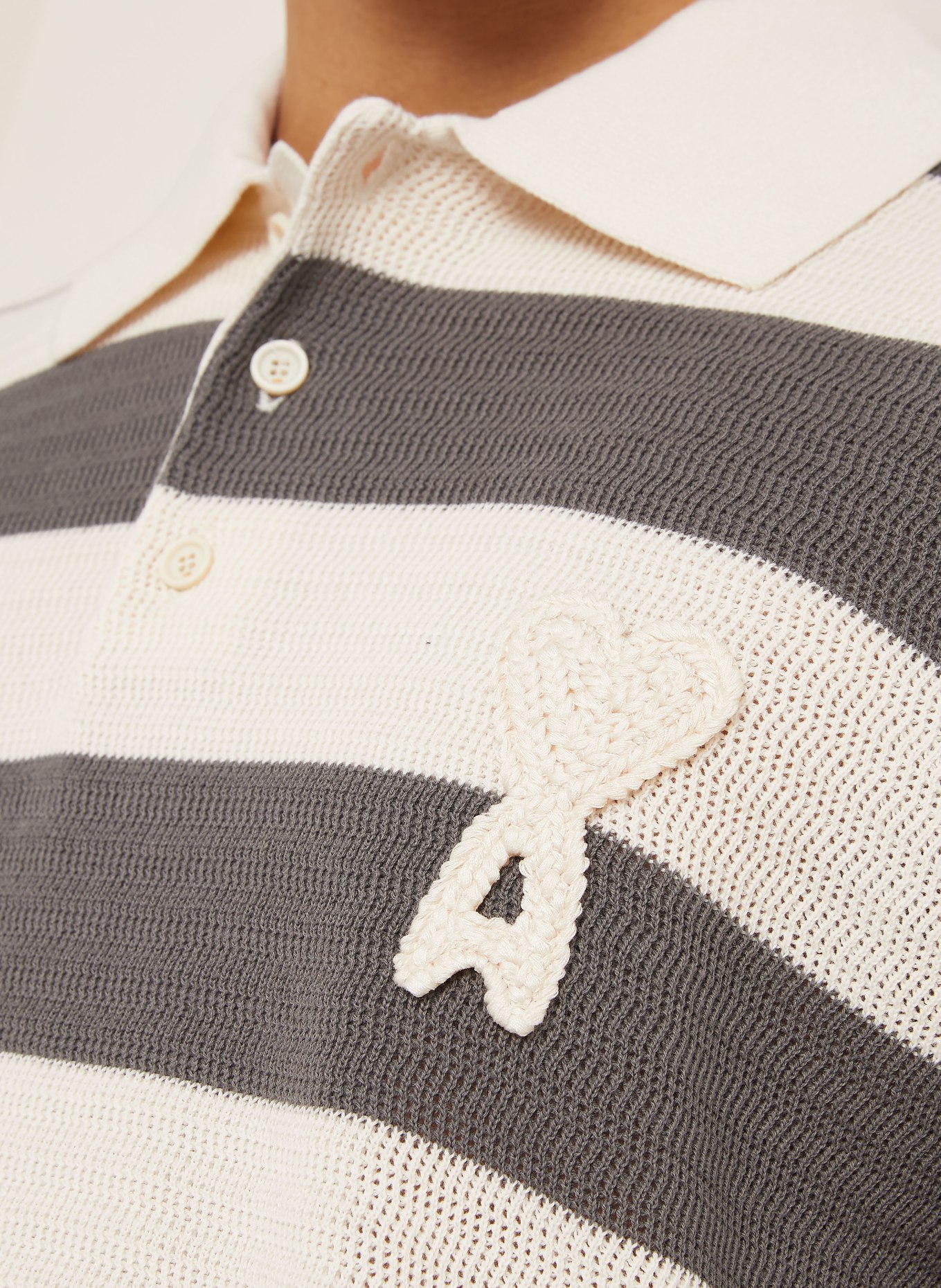 AMI PARIS Gebreid poloshirt: DONKERGRIJS / CRÈME
