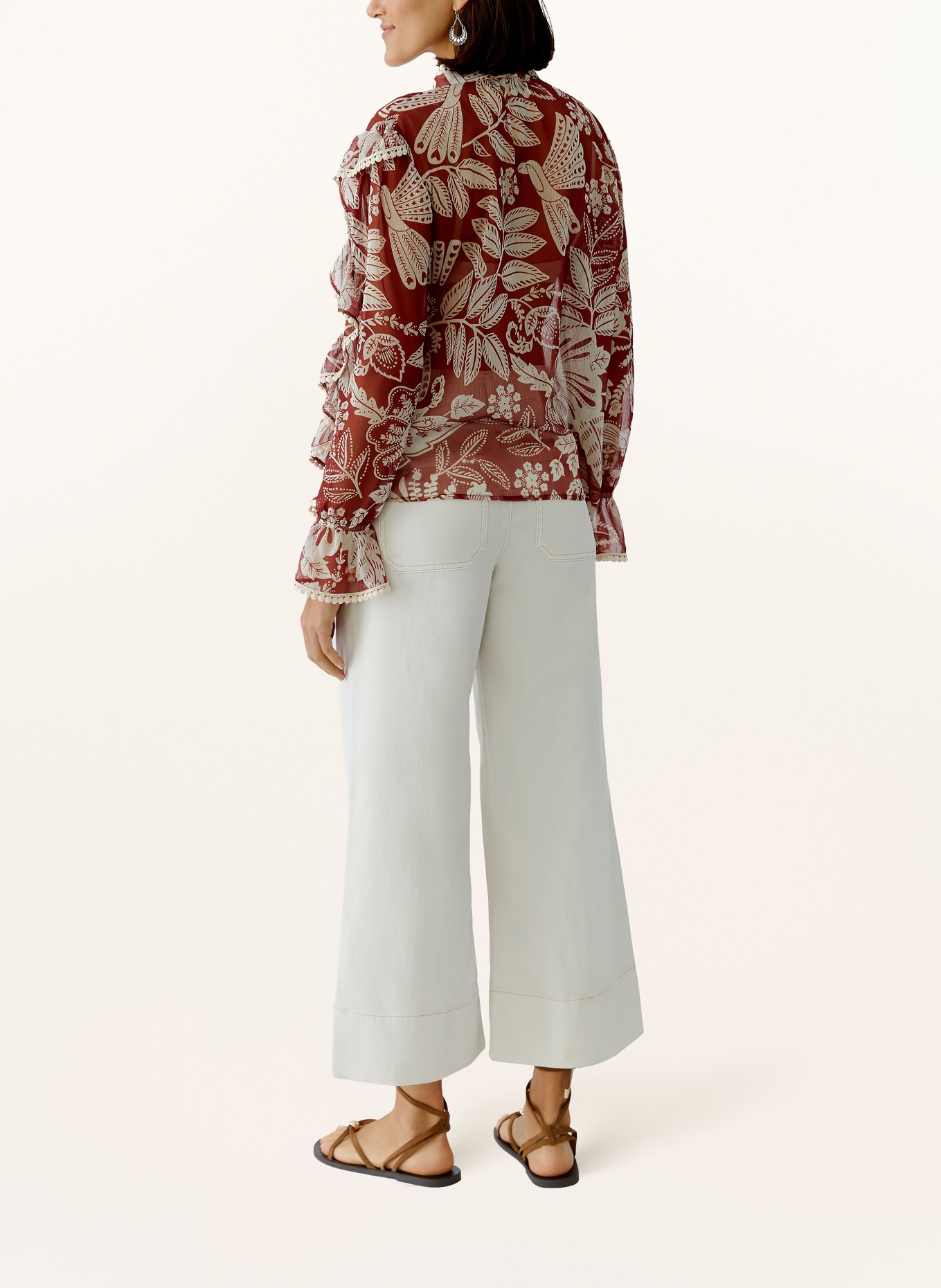 oui Blouse met ruches: DONKERROOD / WIT