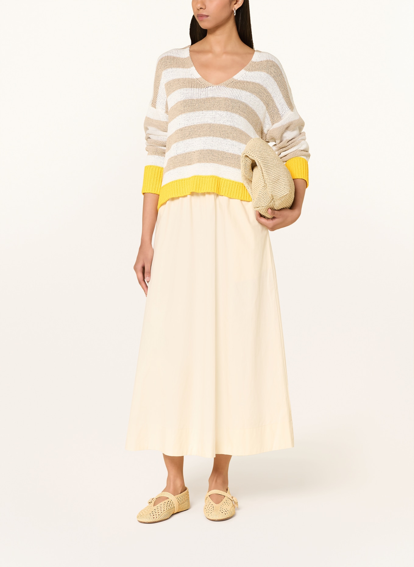 oui Pullover: WEISS / BEIGE / GELB