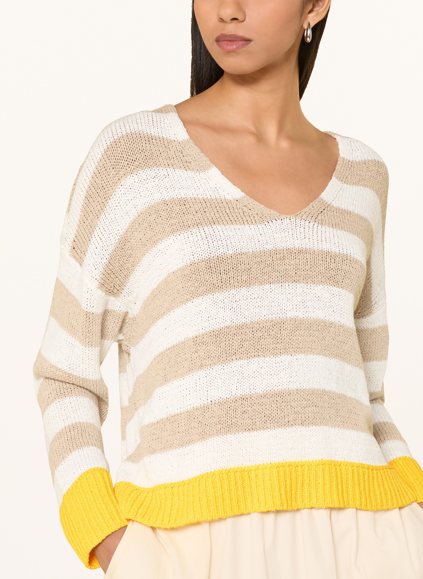 oui Pullover: WEISS / BEIGE / GELB
