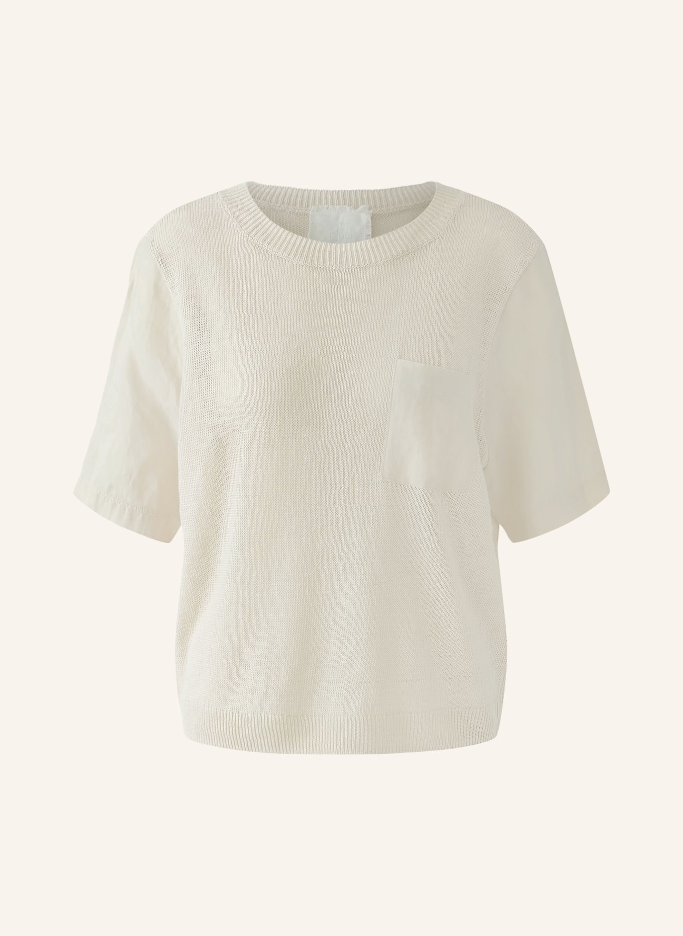 oui Gebreid shirt van linnen in een materiaalmix: BEIGE