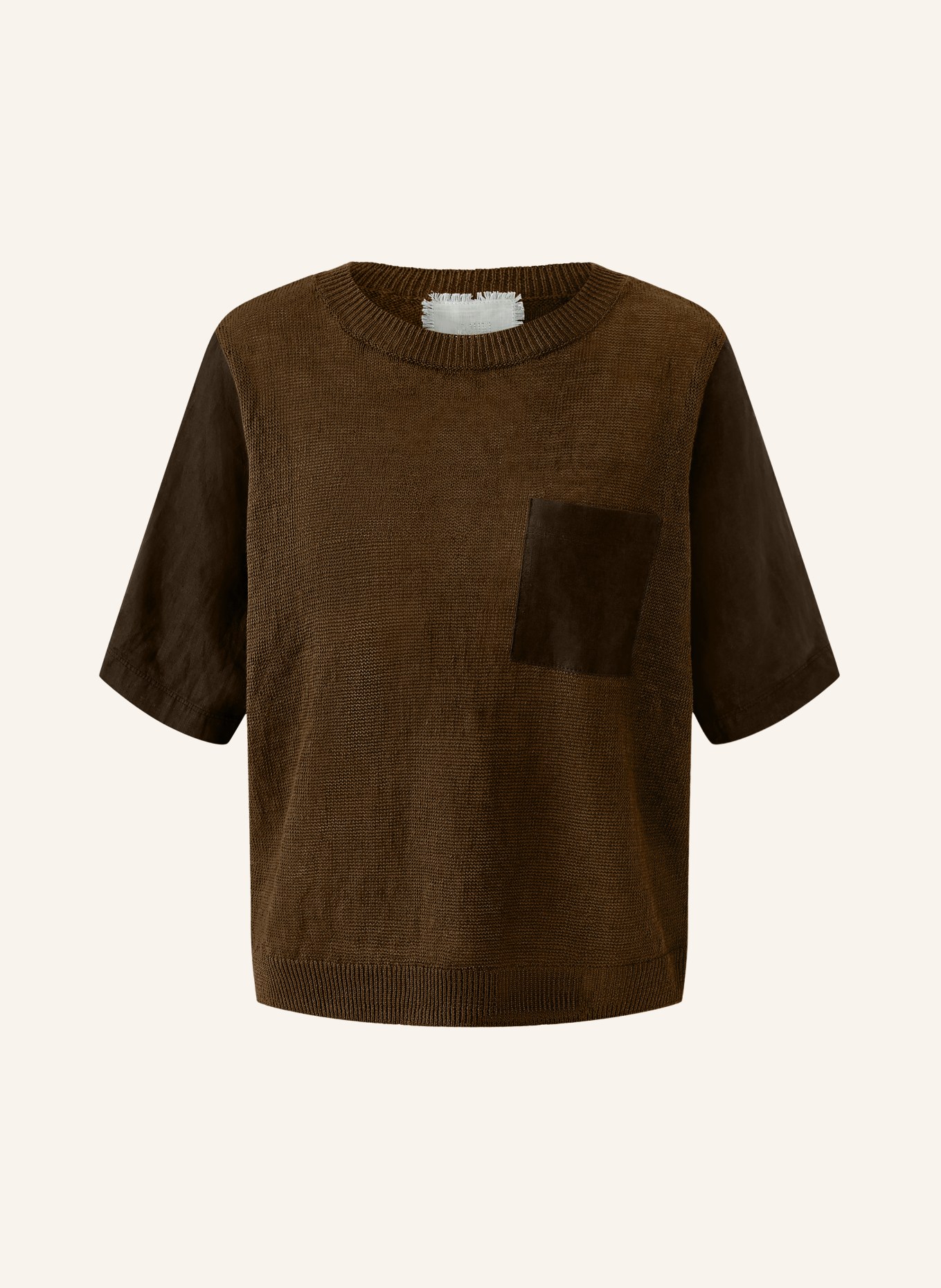 oui Gebreid shirt van linnen in een materiaalmix: MARRON FONCÉ