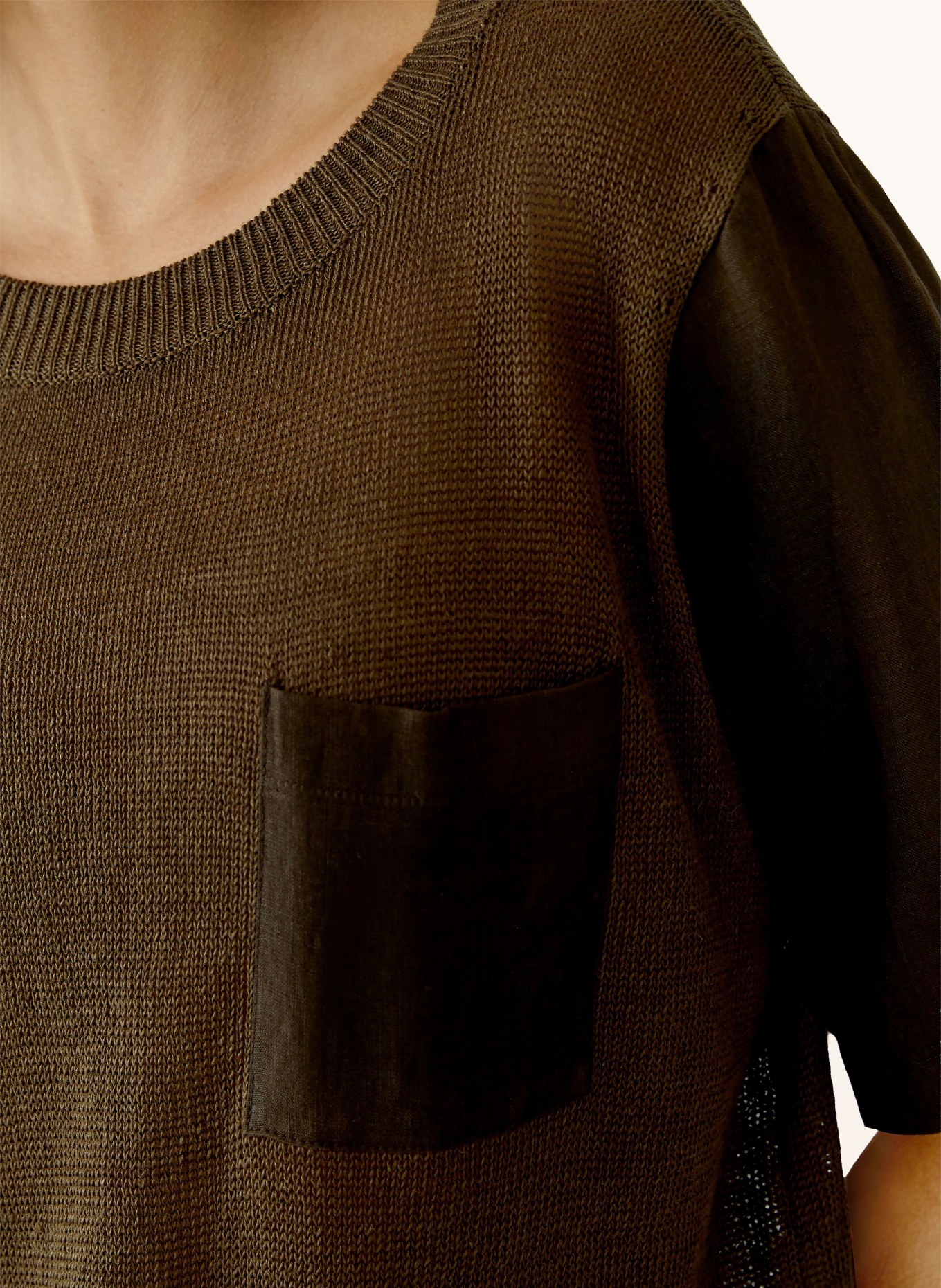 oui Gebreid shirt van linnen in een materiaalmix: MARRON FONCÉ