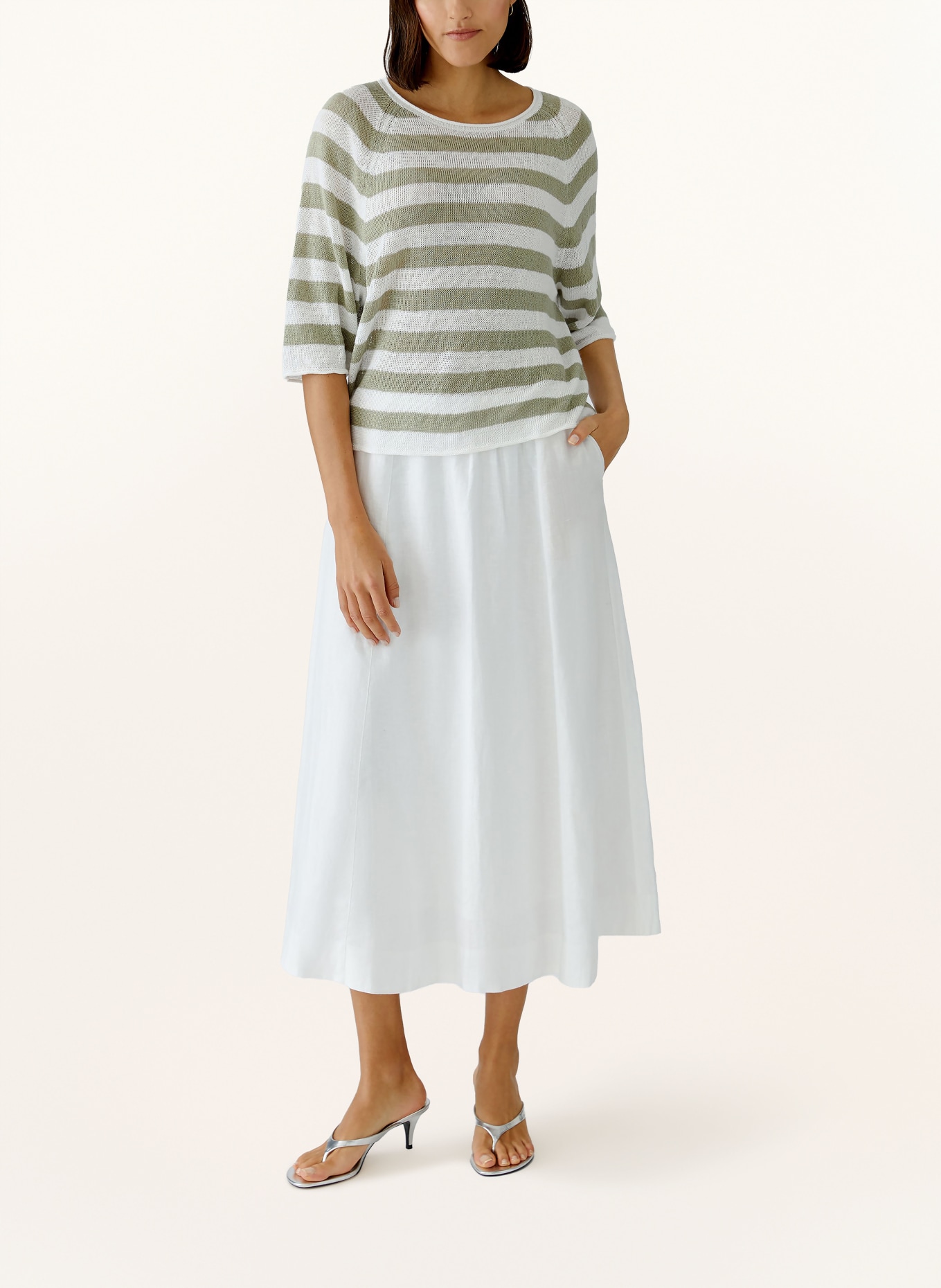 oui Gebreid shirt van linnen met 3/4-mouwen: WIT / OLIJF