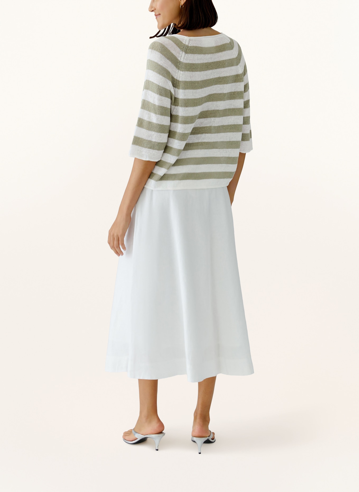 oui Gebreid shirt van linnen met 3/4-mouwen: WIT / OLIJF