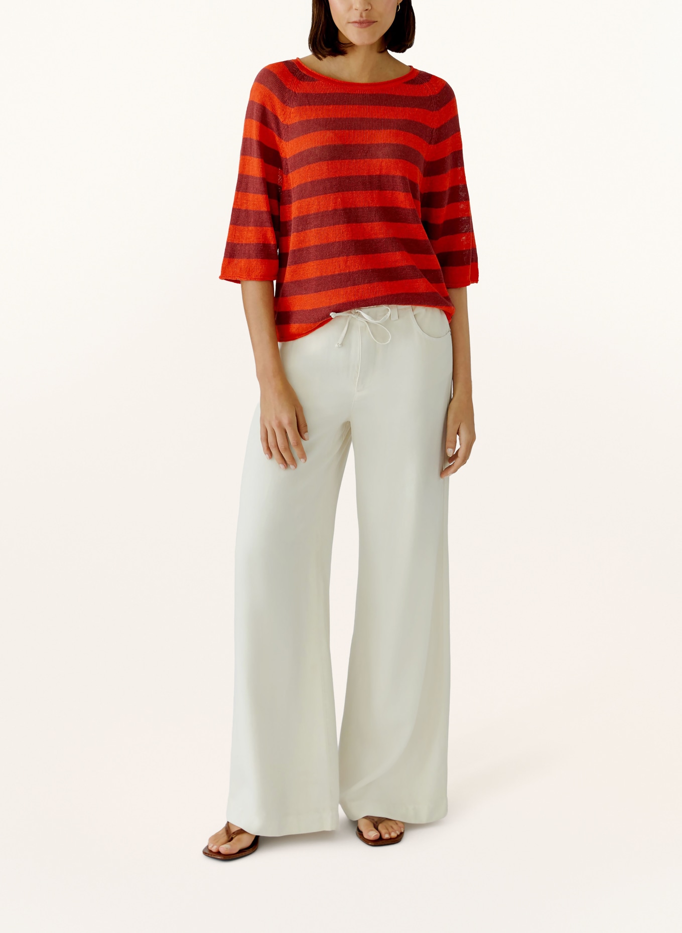 oui Gebreid shirt van linnen met 3/4-mouwen: ROOD / DONKERPAARS