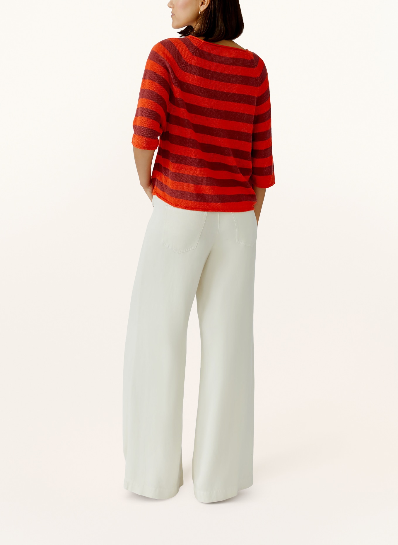 oui Gebreid shirt van linnen met 3/4-mouwen: ROOD / DONKERPAARS