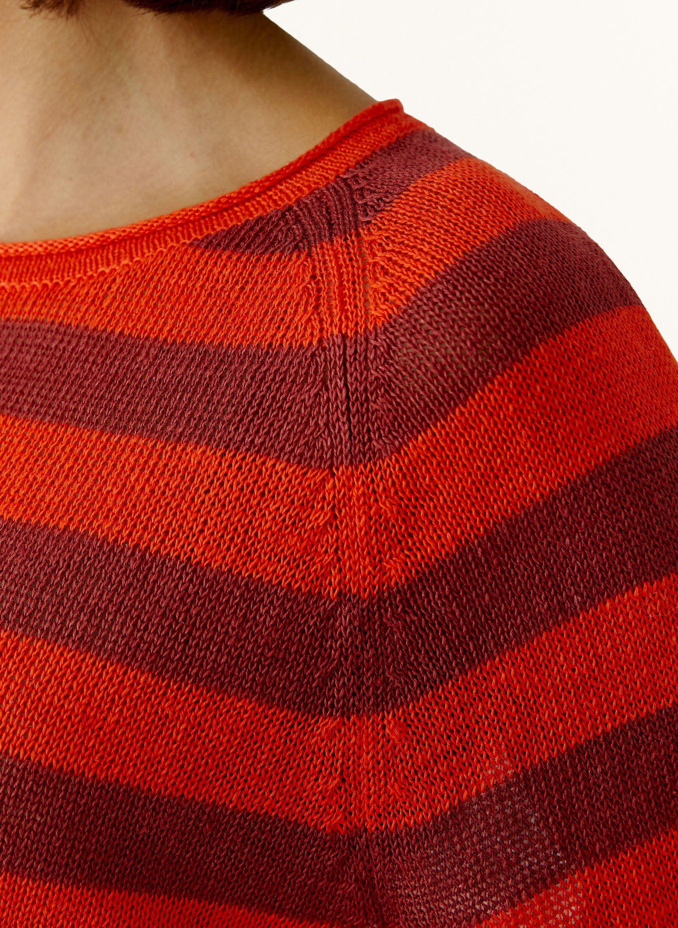 oui Gebreid shirt van linnen met 3/4-mouwen: ROOD / DONKERPAARS