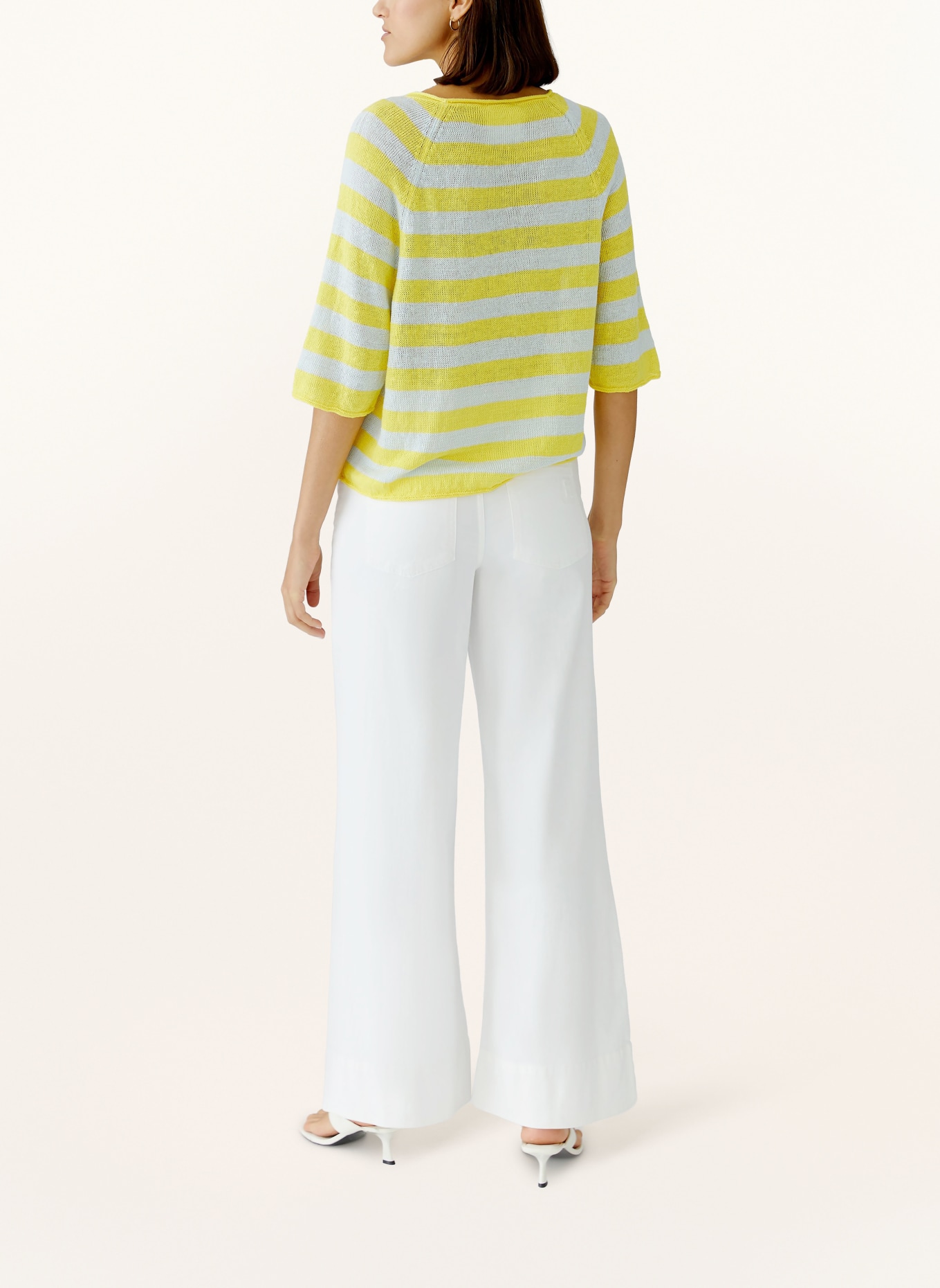 oui Gebreid shirt van linnen met 3/4-mouwen: GEEL / LICHTBLAUW