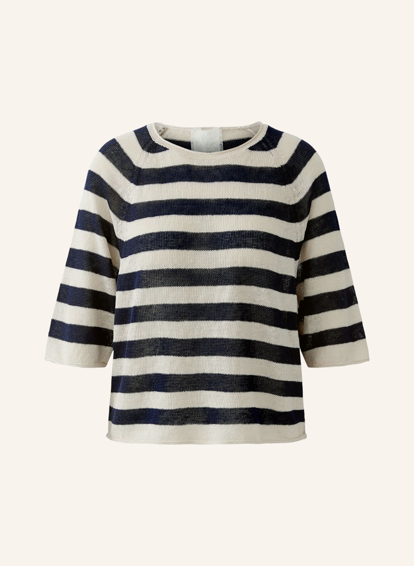 oui Gebreid shirt van linnen met 3/4-mouwen: DONKERBLAUW / BEIGE