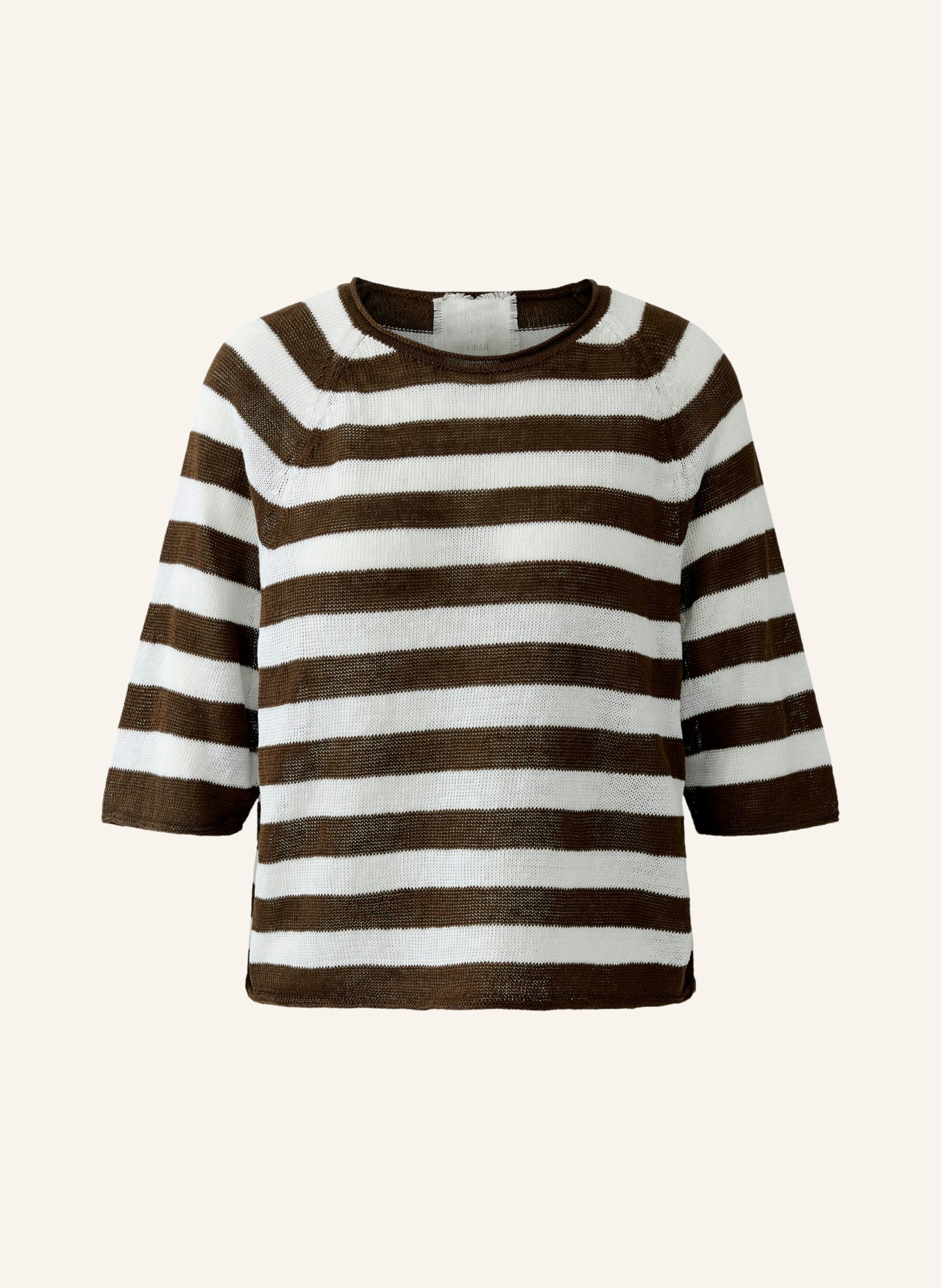 oui Gebreid shirt van linnen met 3/4-mouwen: MARRON FONCÉ / WIT