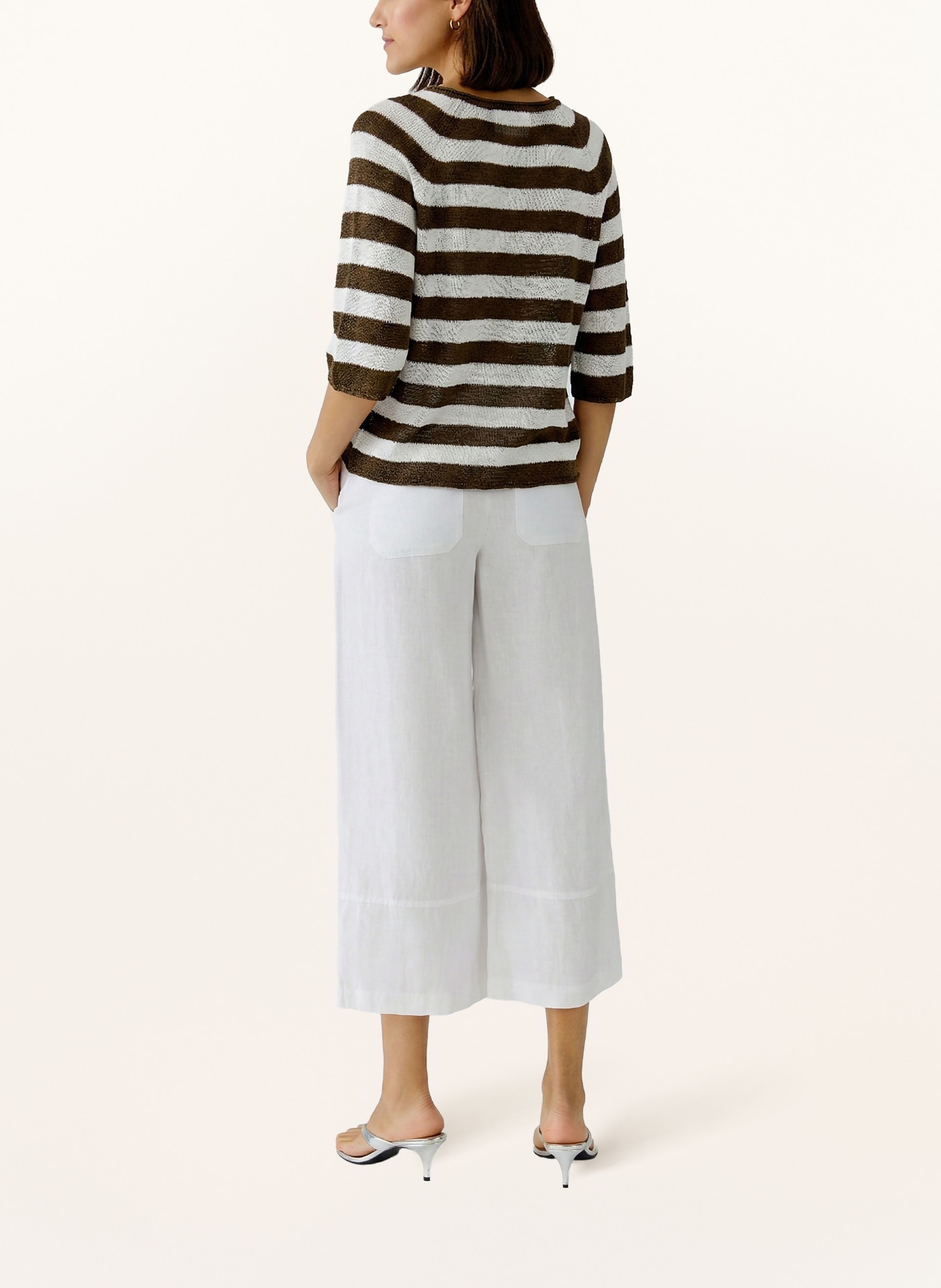 oui Gebreid shirt van linnen met 3/4-mouwen: DONKERBLAUW / BEIGE