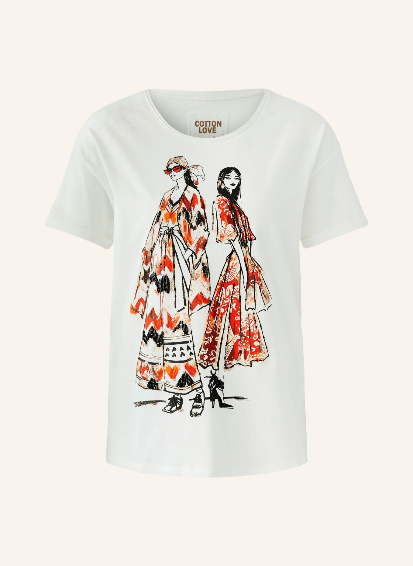 oui T-shirt met strass-steentjes: CRÈME