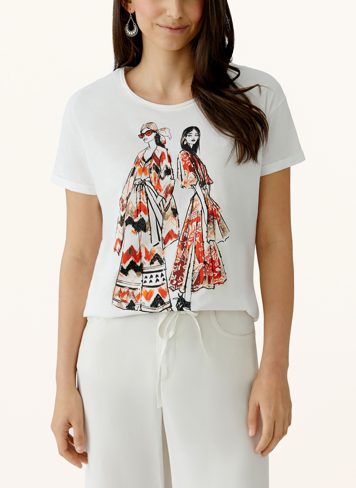 oui T-shirt met strass-steentjes: CRÈME