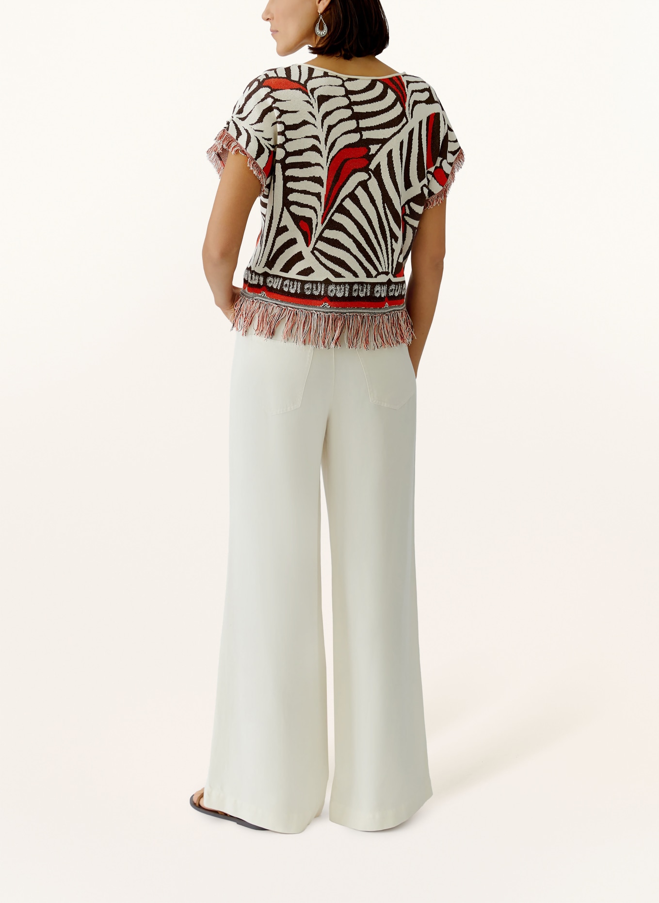 oui Strickshirt: BRAUN / CREME / ROT