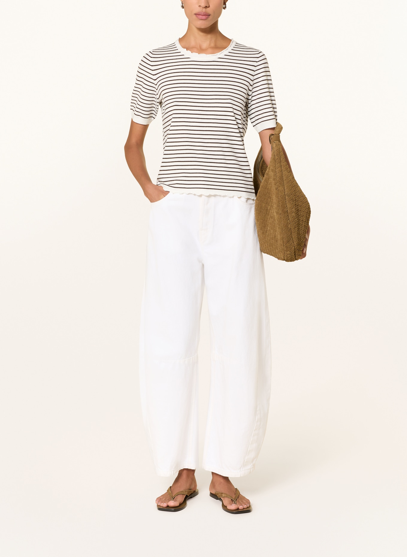 oui Knit shirt: WHITE / DARK BROWN