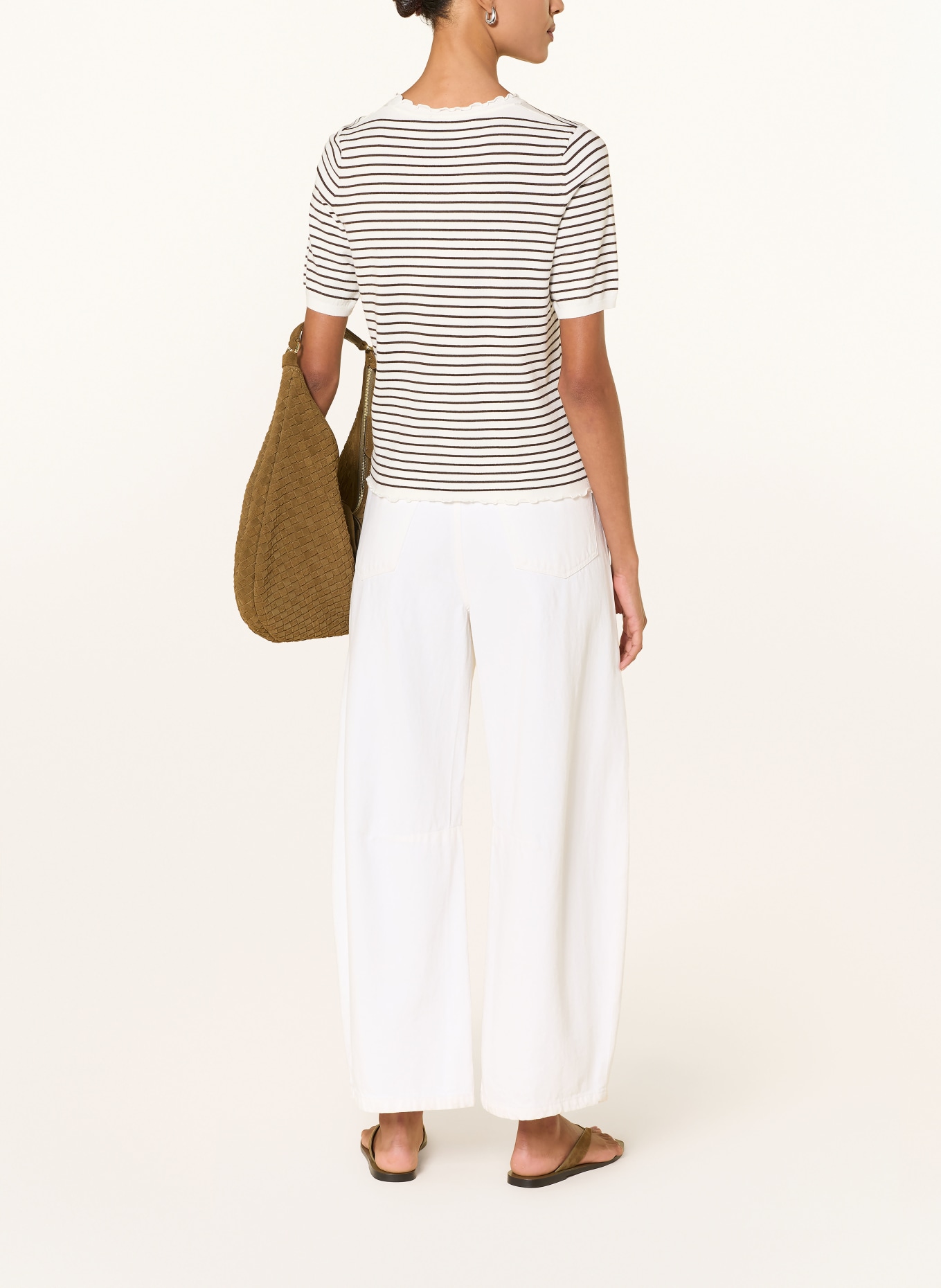 oui Knit shirt: WHITE / DARK BROWN