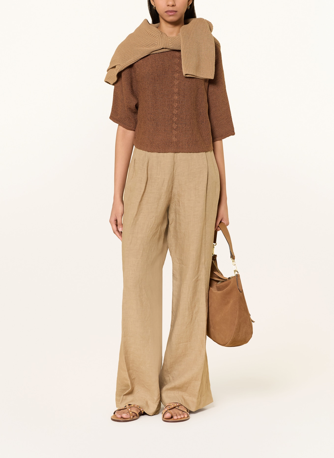 oui Gebreid shirt met 3/4-mouwen: BRUIN