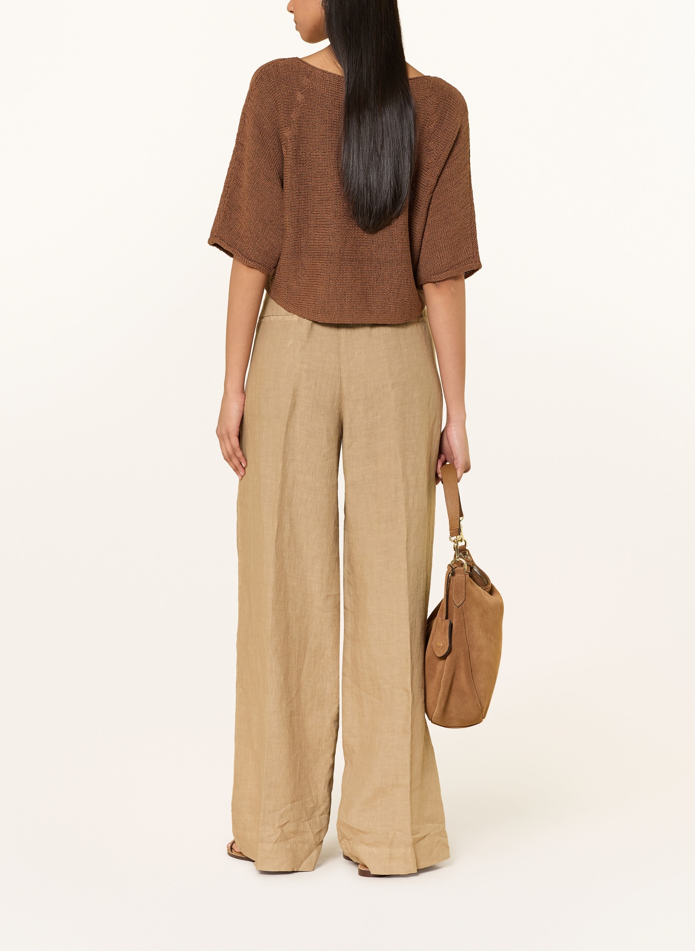 oui Gebreid shirt met 3/4-mouwen: BRUIN